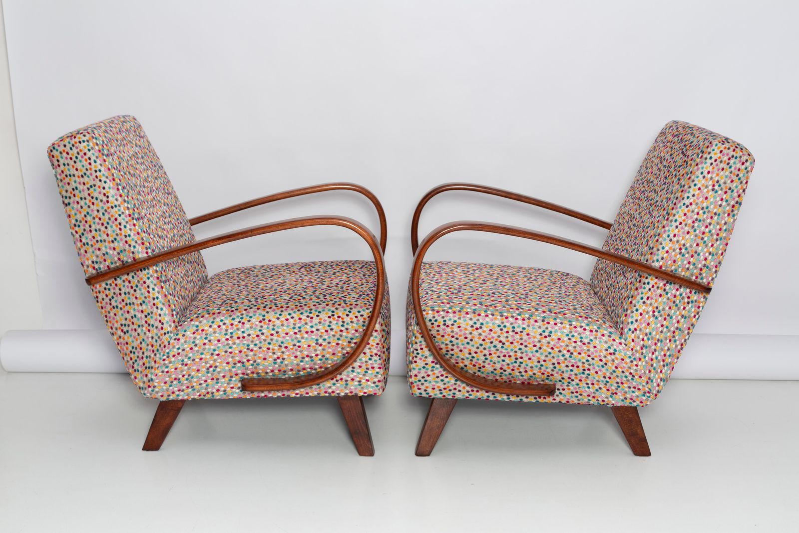 photo for sale Set Of Two Mid Century Dots Velvet Armchairs By J.Halabala Czech Republic, 1950s