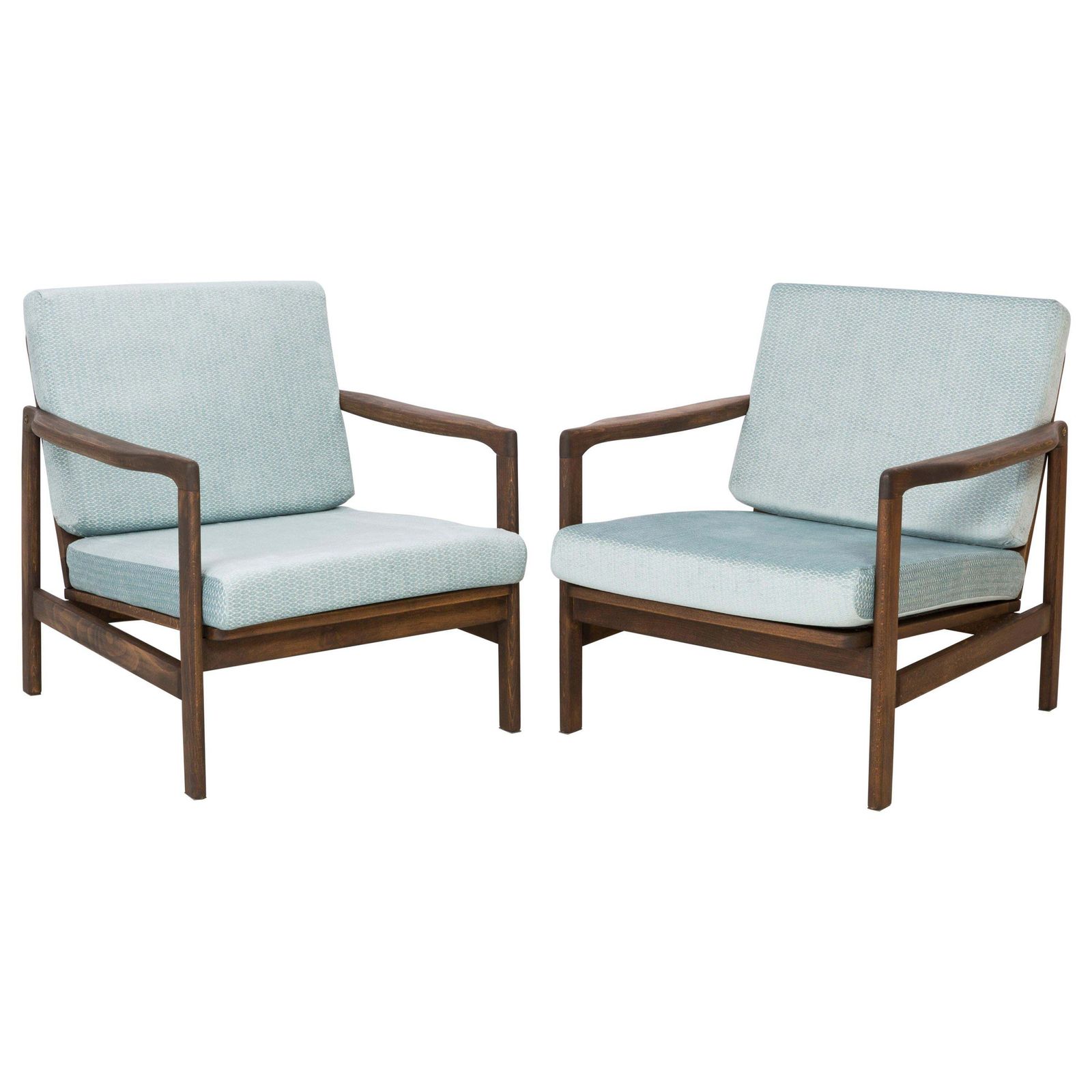 Set Of Two Midcentury Baby Blue Pattern Velvet Armchairs, Zenon Baczyk, 1960s