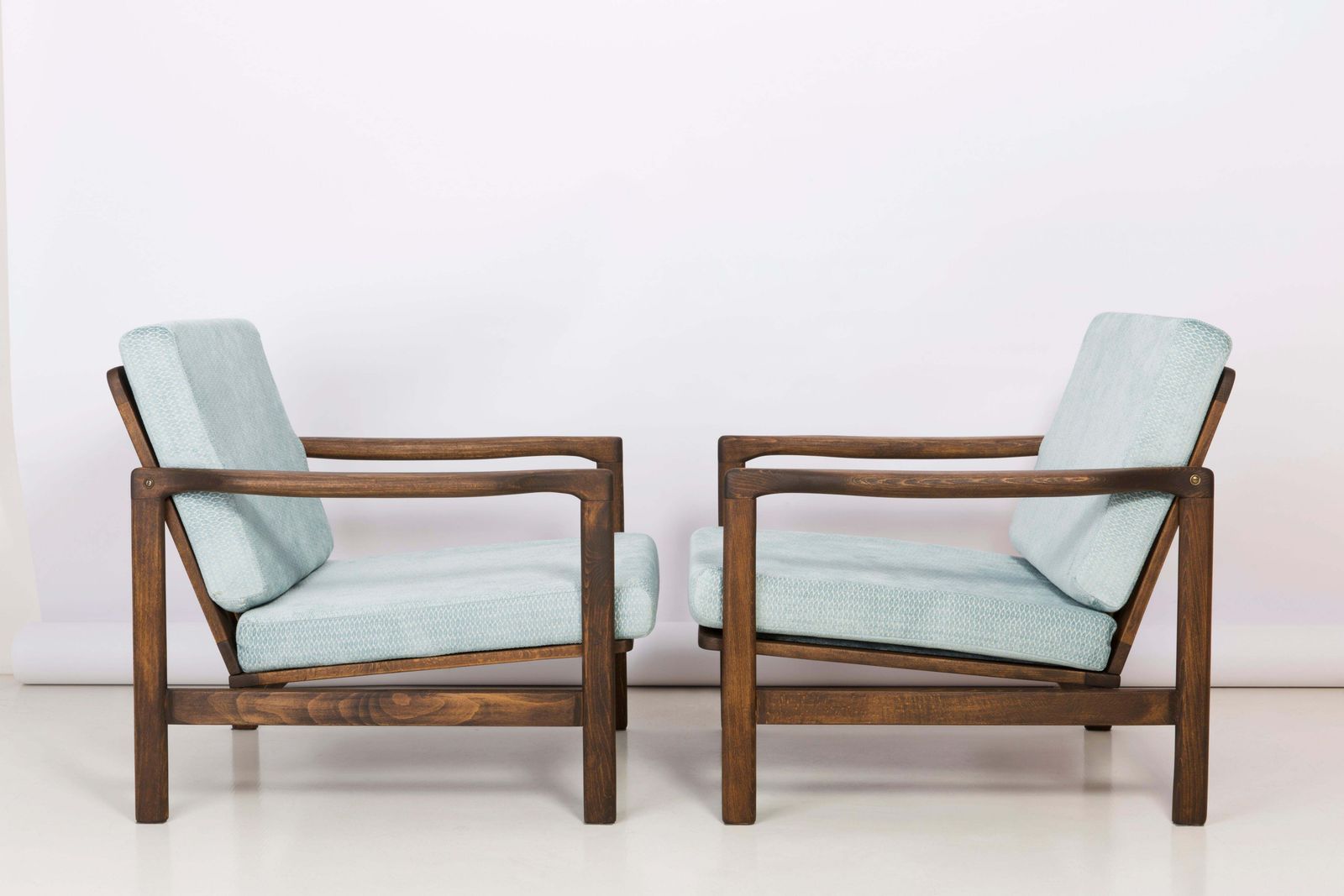 Set Of Two Midcentury Baby Blue Pattern Velvet Armchairs, Zenon Baczyk, 1960s photo 2551.0
