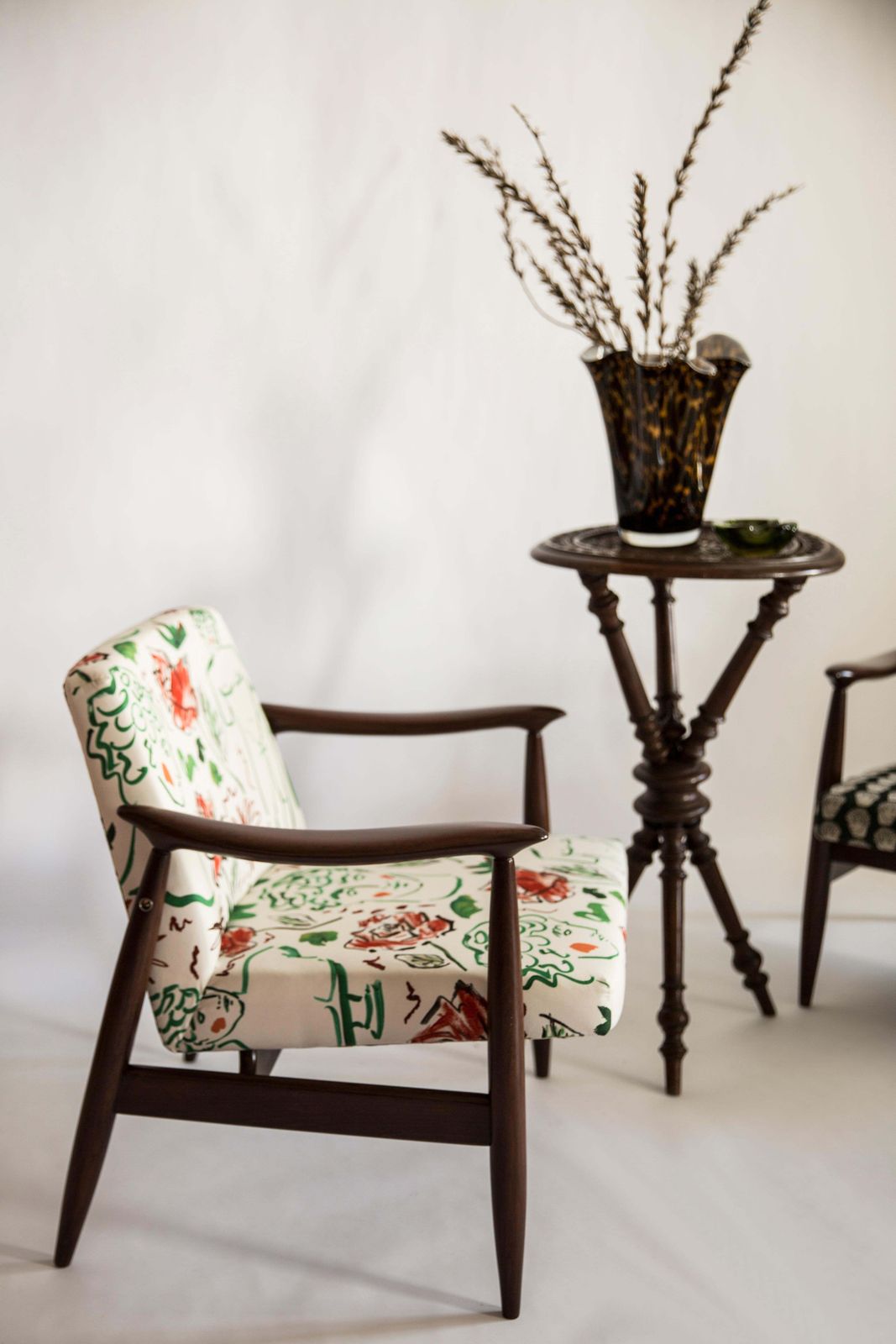 Pair Of Midcentury David Print White Armchairs, By Kedziorek, Europe, 1960s photo furniture