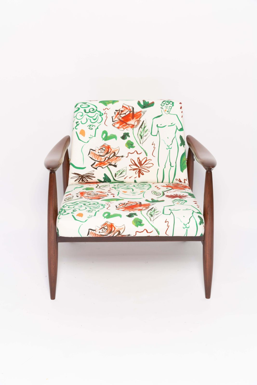photo for sale Paar Mid Century Fauteuils Met David Print, Wit, Van Kedziorek, Europa, Jaren 1960