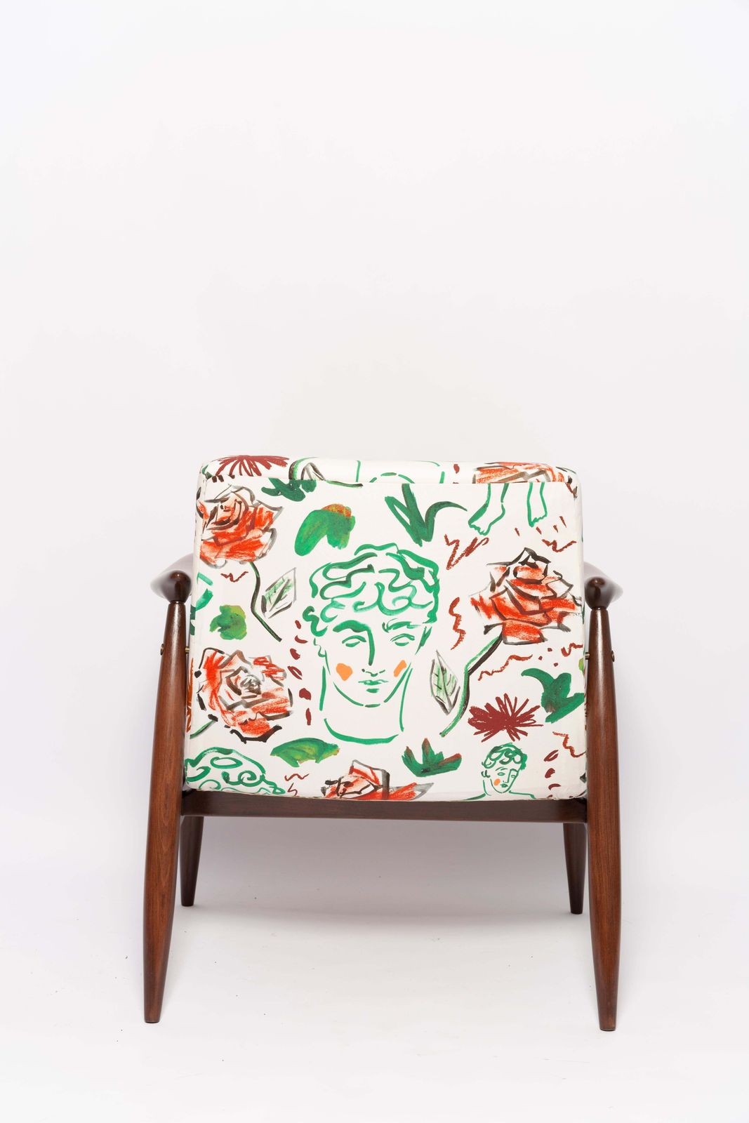 photo vintage Pair Of Midcentury David Print White Armchairs, By Kedziorek, Europe, 1960s