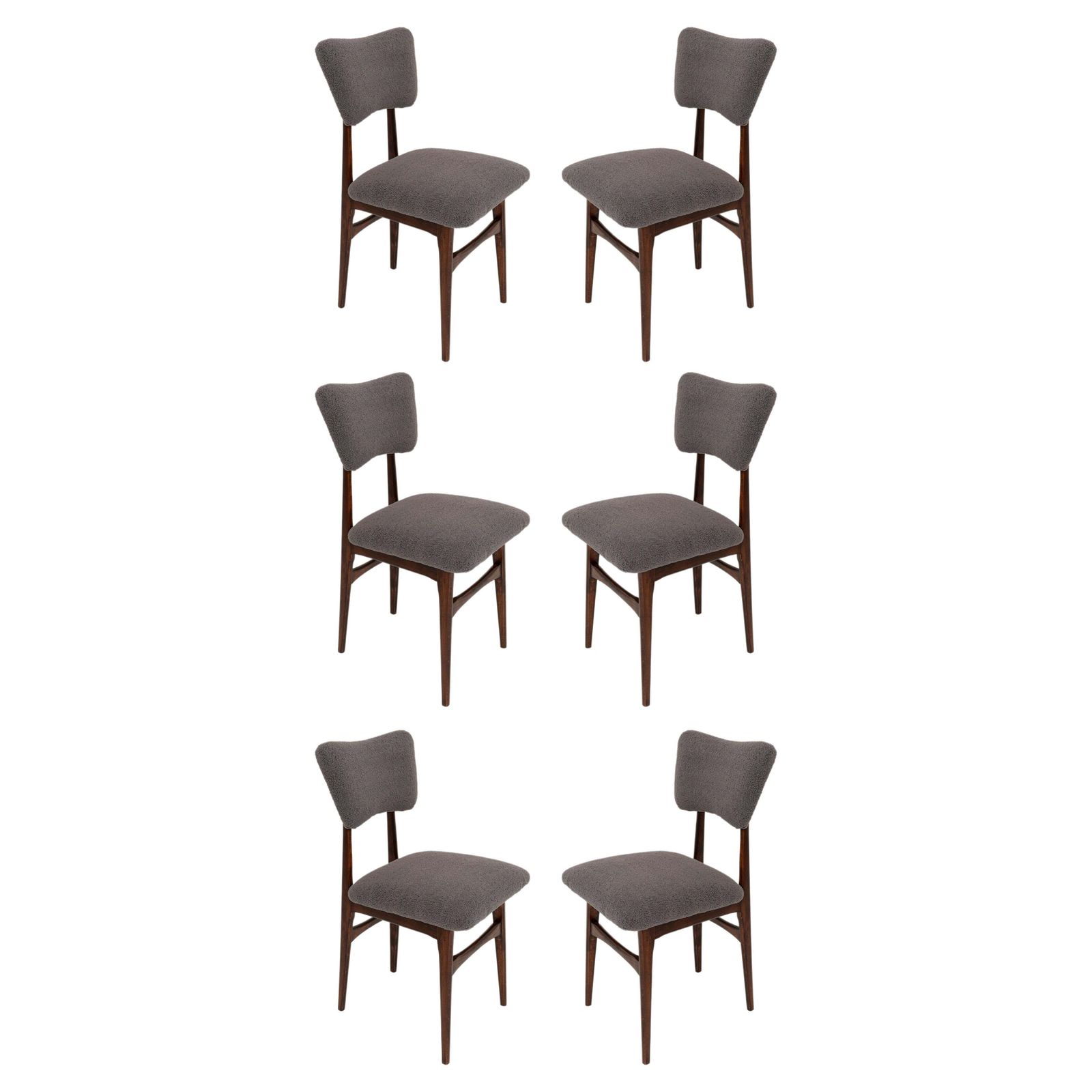 Set Van Zes Donkergrijze Boucle 'Butterfly' Stoelen, Europa, Jaren 1960