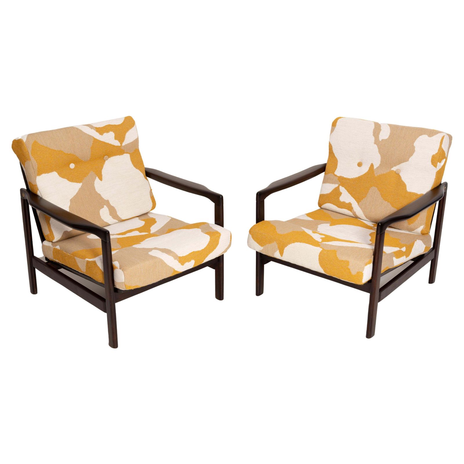 Set Of Two Mid Century Camouflage Armchairs, Zenon Baczyk, Poland, 1960s