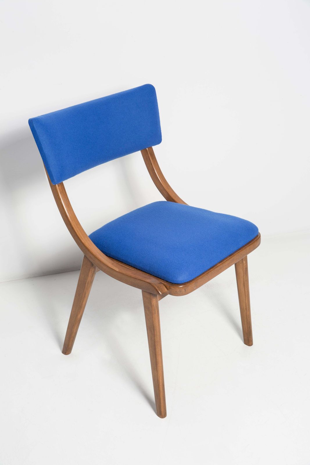 Set Of Six Mid Century Modern Bumerang Chairs, Royal Blue Wool, Poland, 1960s photo furniture