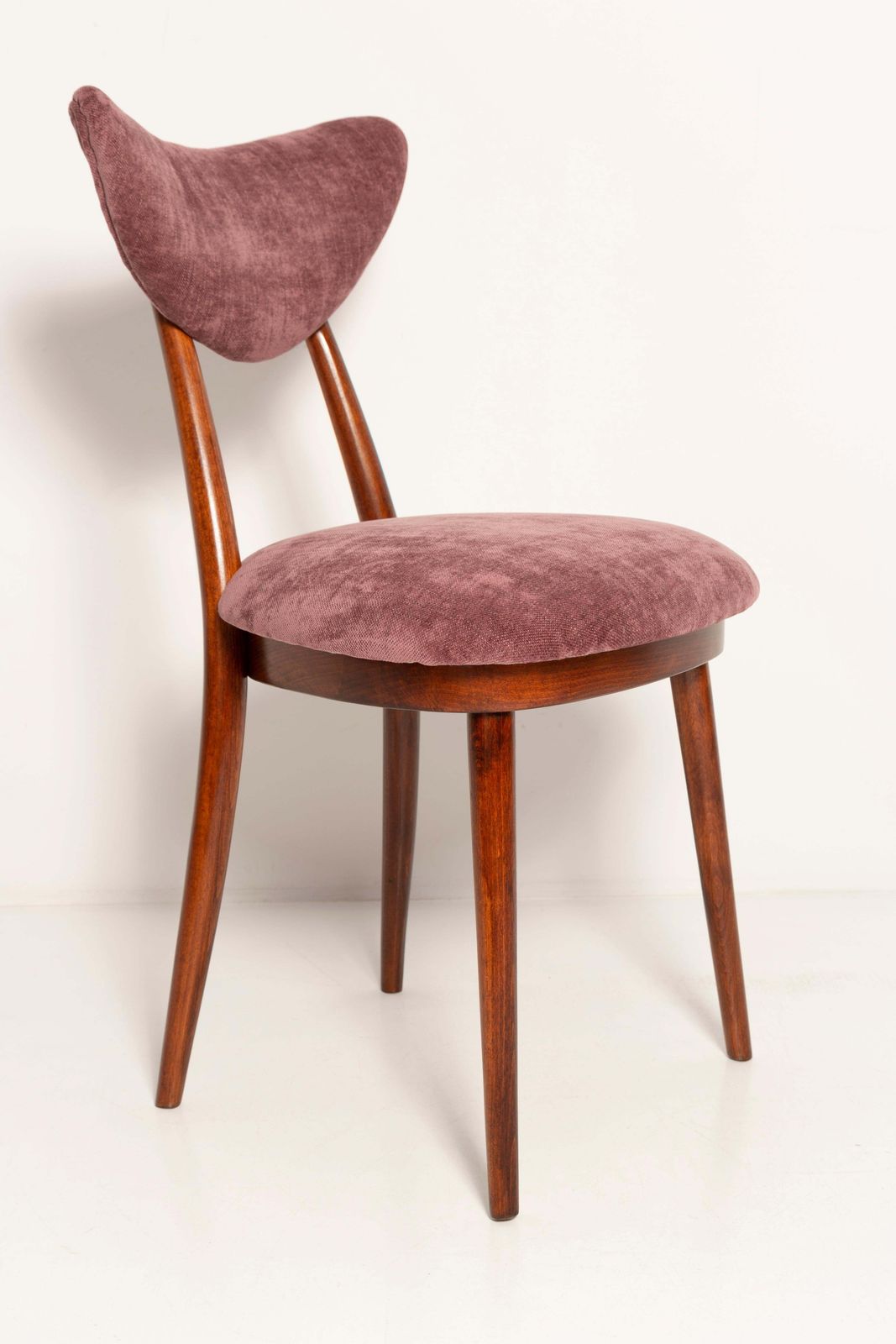 Set Of Six Midcentury Burgundy Pink Velvet Heart Chairs, Europe, 1960s photo vintage