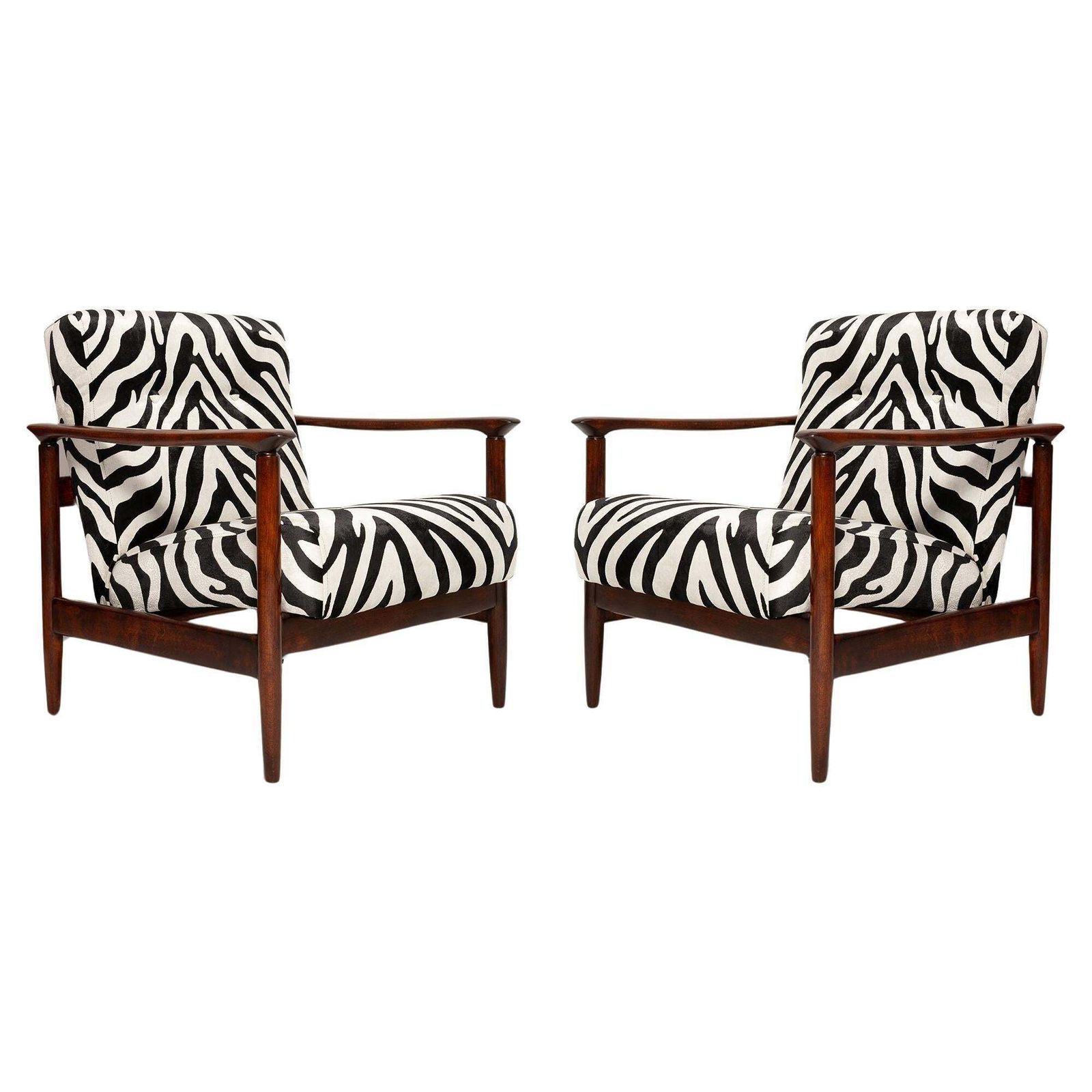 Paar Mid Century Fauteuils Met Zebravelours, Gfm 142, Edmund Homa, Europa, Jaren 1960