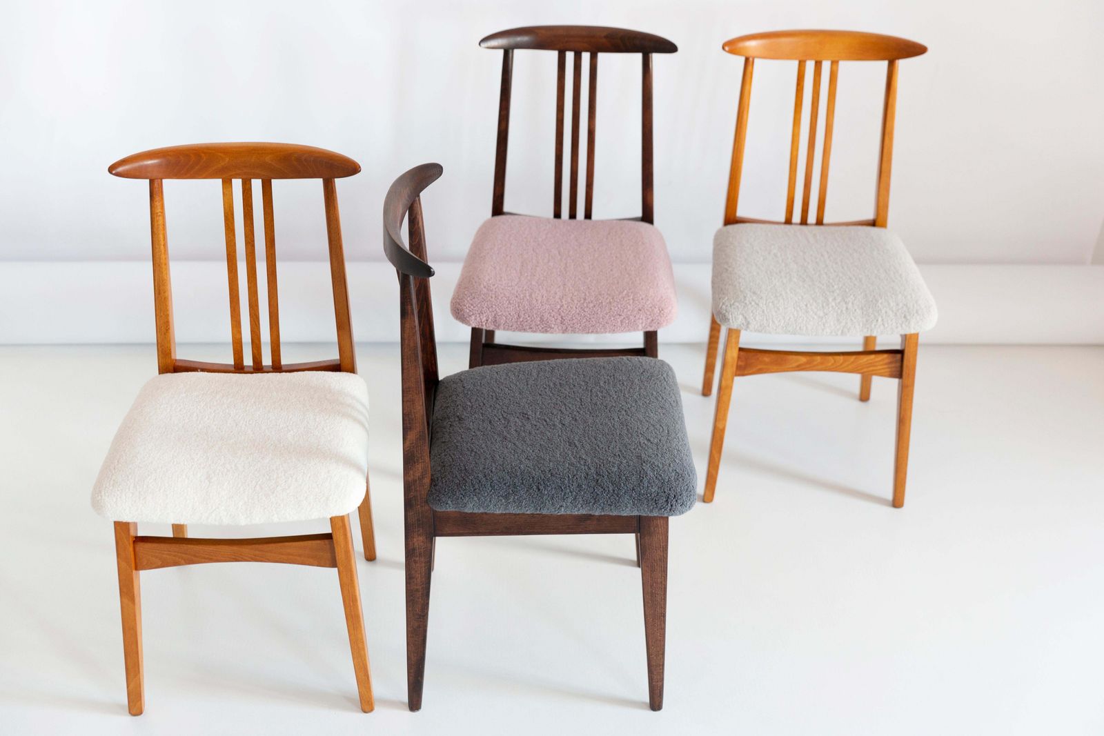 Set Of Six Mid Century Pink Boucle Chairs, By Zielinski, Poland, 1960s photo buy