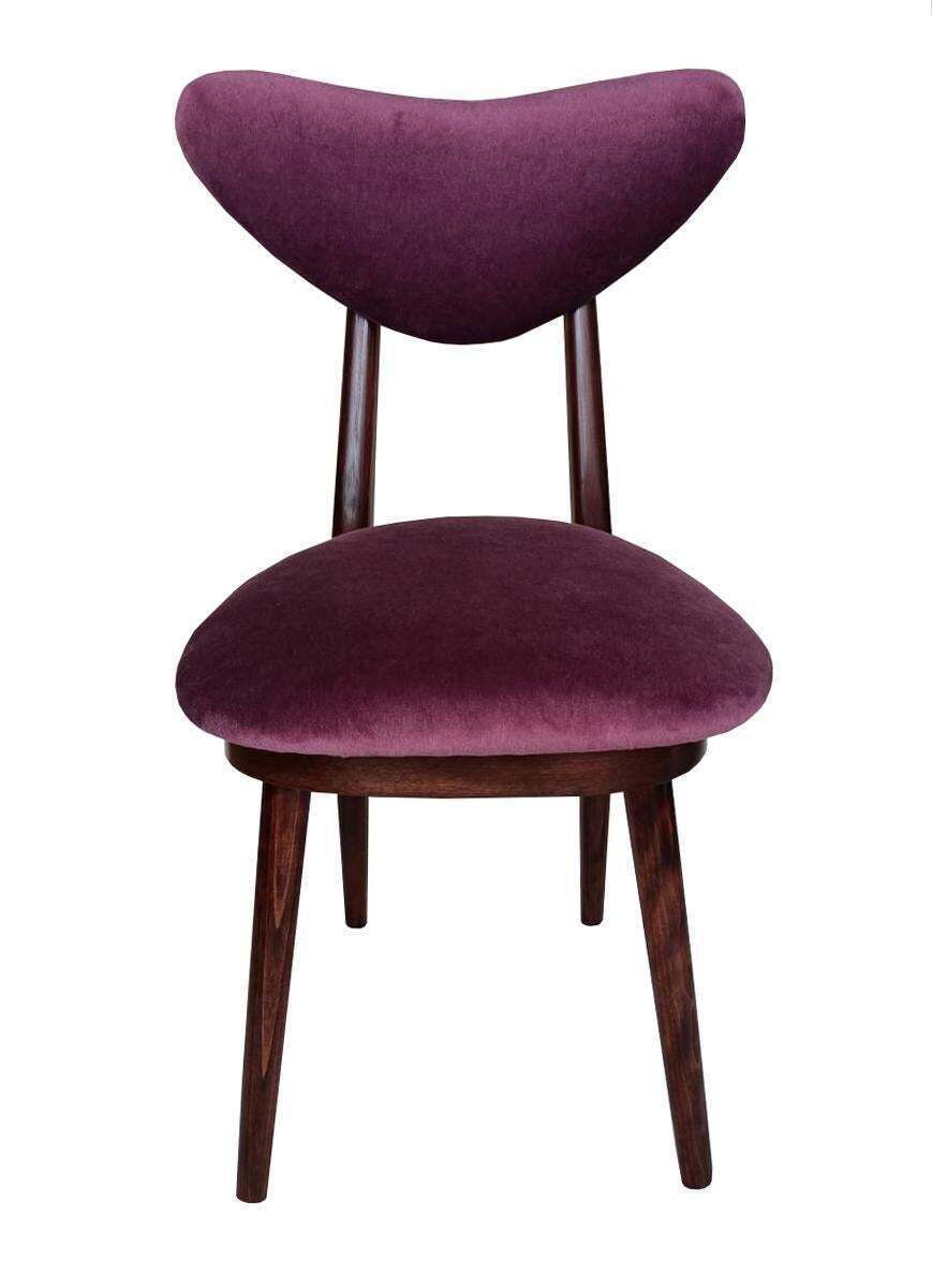 Zes Mid Century Stoelen Met Hartvormige Rugleuning, Pruimpaars Fluweel En Walnootkleurig Hout, Polen, Jaren 1960 photo furniture