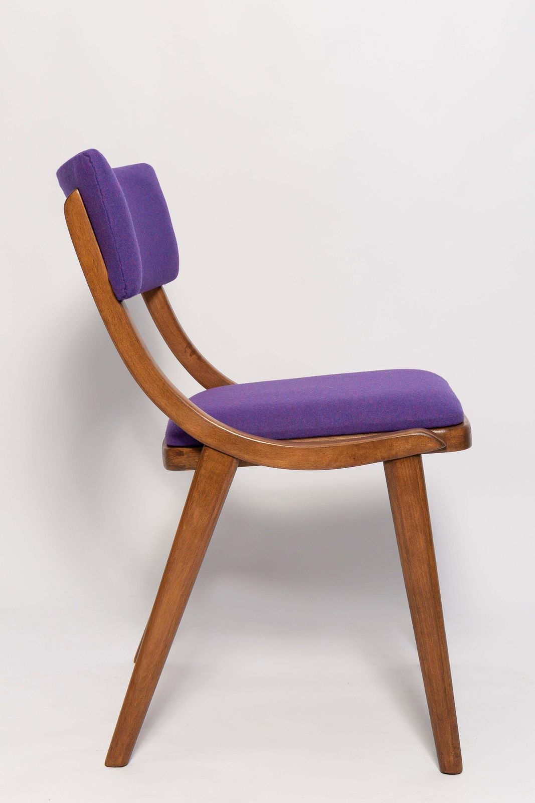 Six Mid Century Modern Bumerang Chairs, Purple Violet Wool, Poland, 1960s photo vintage