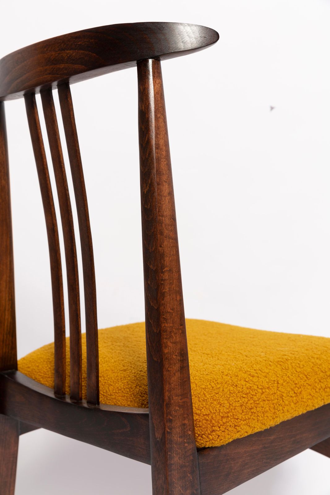 Six Mid Century Ochre Boucle Chairs, Walnut Wood, M. Zielinski, Europe 1960s photo 3061.0