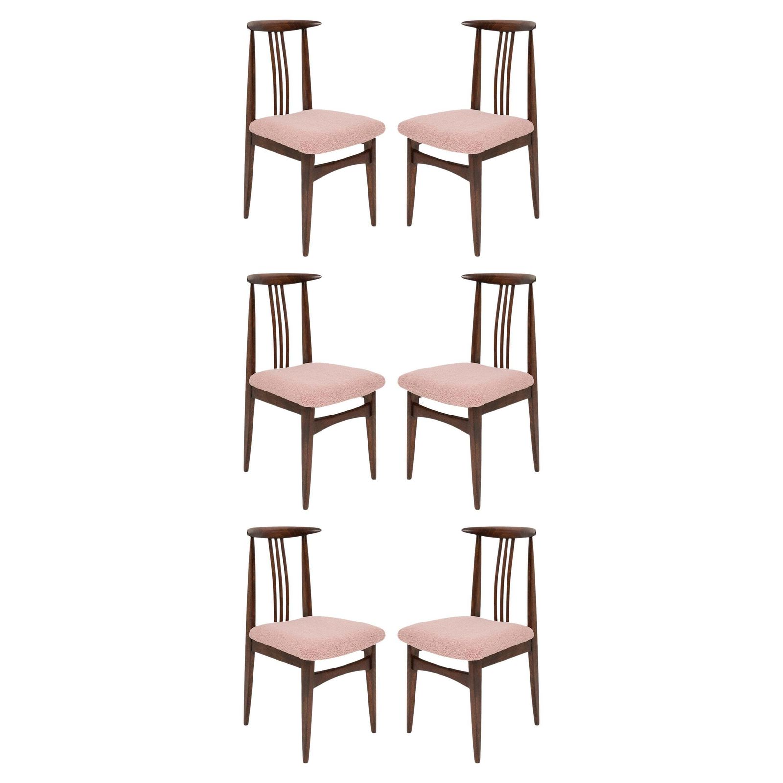 Set Of Six Pink Boucle Chairs, By Zielinski, Poland, 1960s