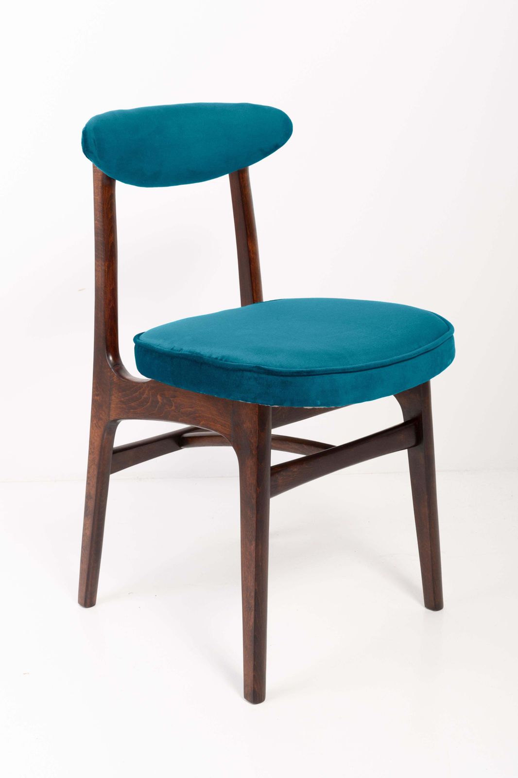 Six 20th Century Petrol Blue Velvet Chairs By Rajmund Halas, Europe, 1960s photo for sale