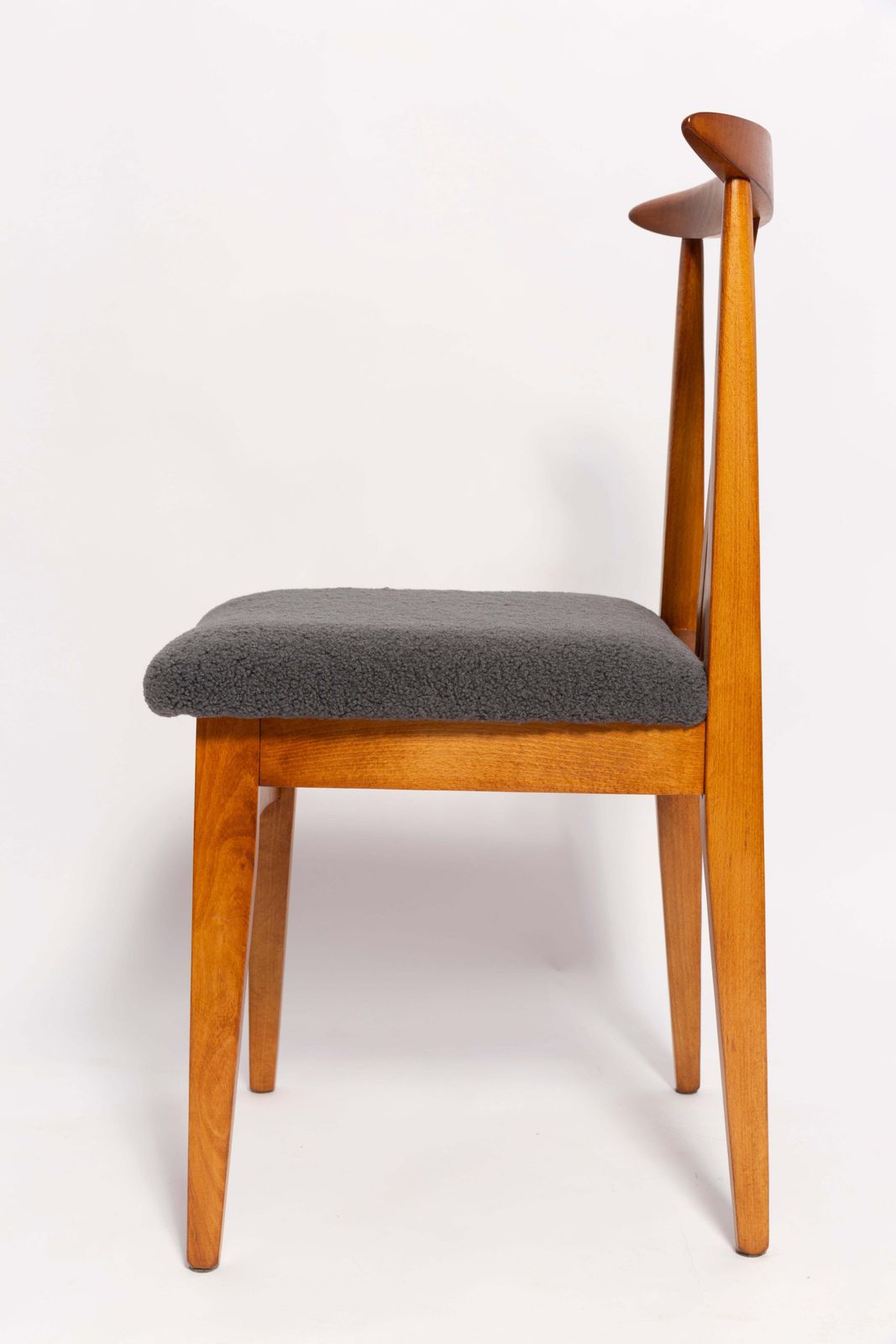 Six Mid Century Graphite Boucle Chairs, Medium Wood, M Zielinski, Europe 1960 photo vintage