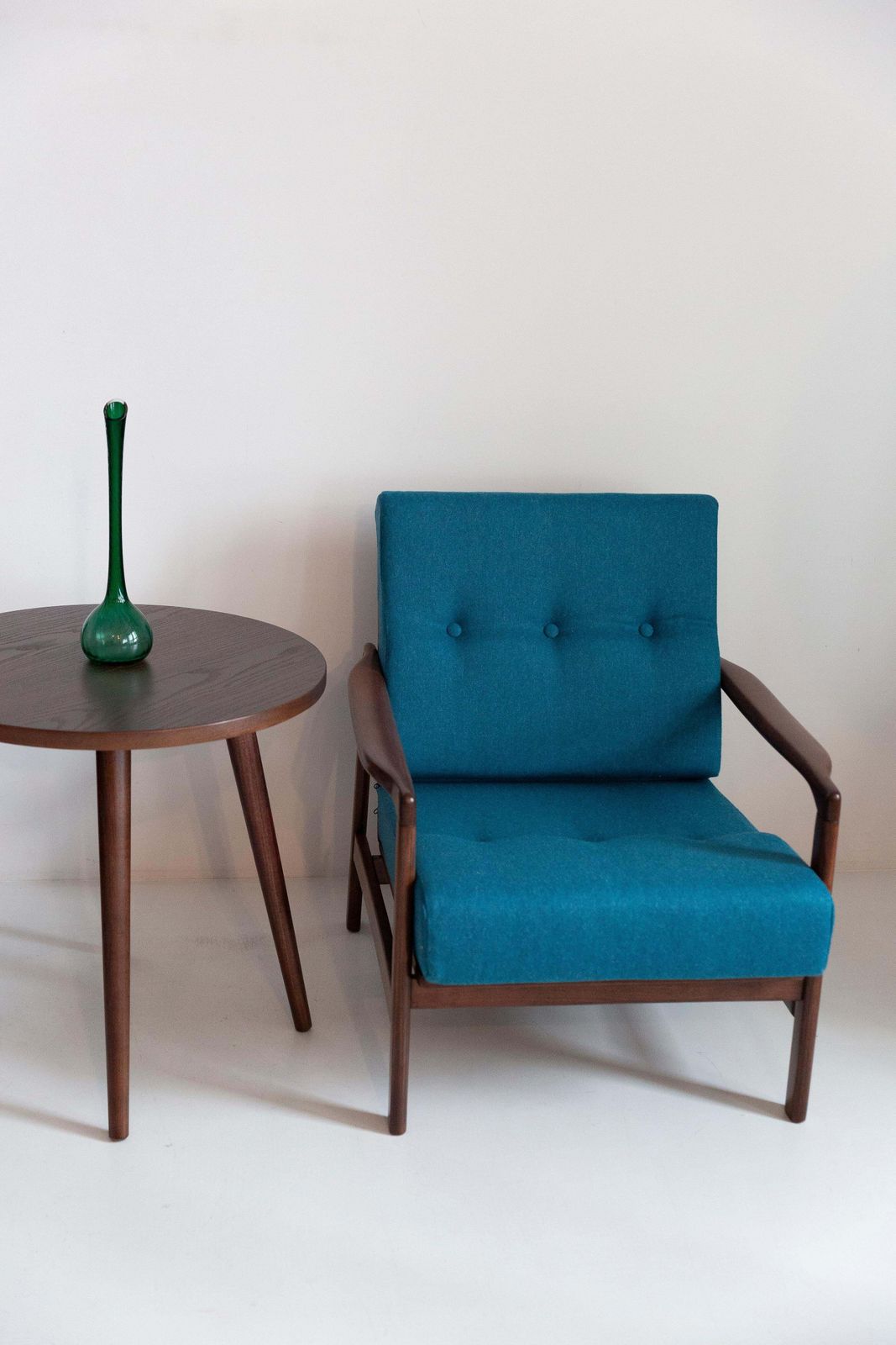 Pair Of Mid Century Acqua Blue Wool Armchairs, Zenon Baczyk, Poland, 1960s photo for sale