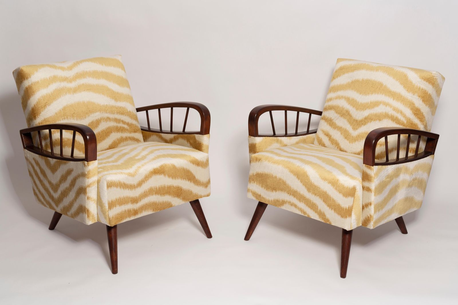 Pair Of Mid Century Zebra Tiger Velvet Armchairs, Europe, 1960s photo furniture