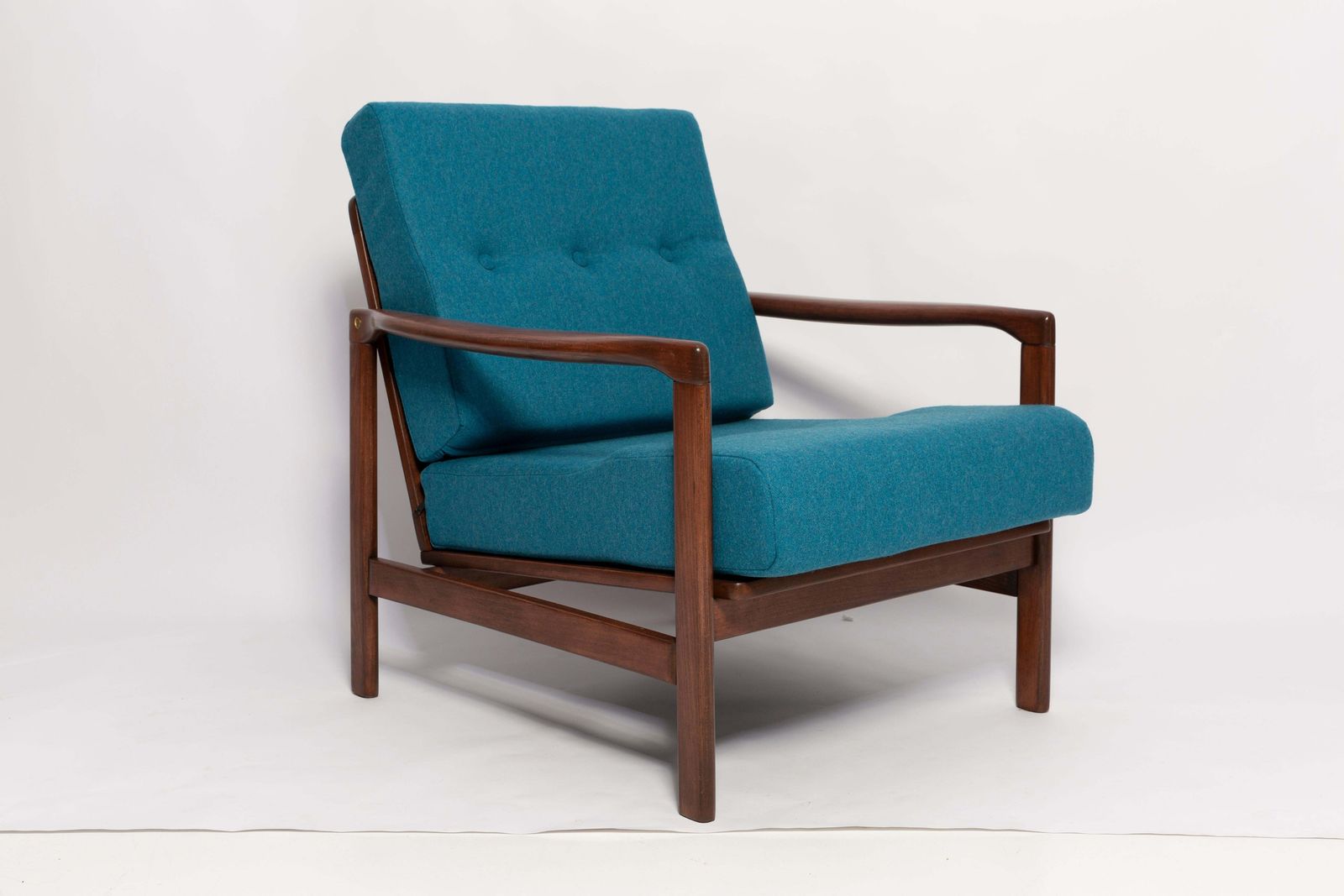 Pair Of Mid Century Acqua Blue Wool Armchairs, Zenon Baczyk, Poland, 1960s photo buy