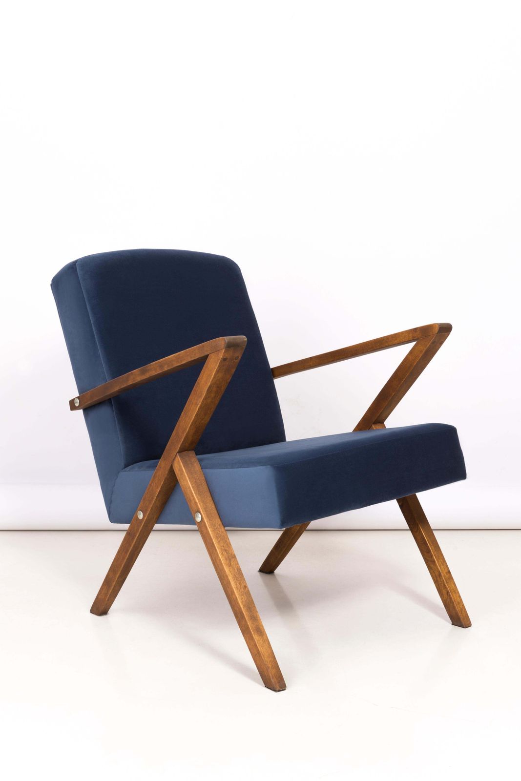 Pair Of 20th Century Unique Zet Armchairs, Navy Velvet, 1970s, Poland photo vinterior