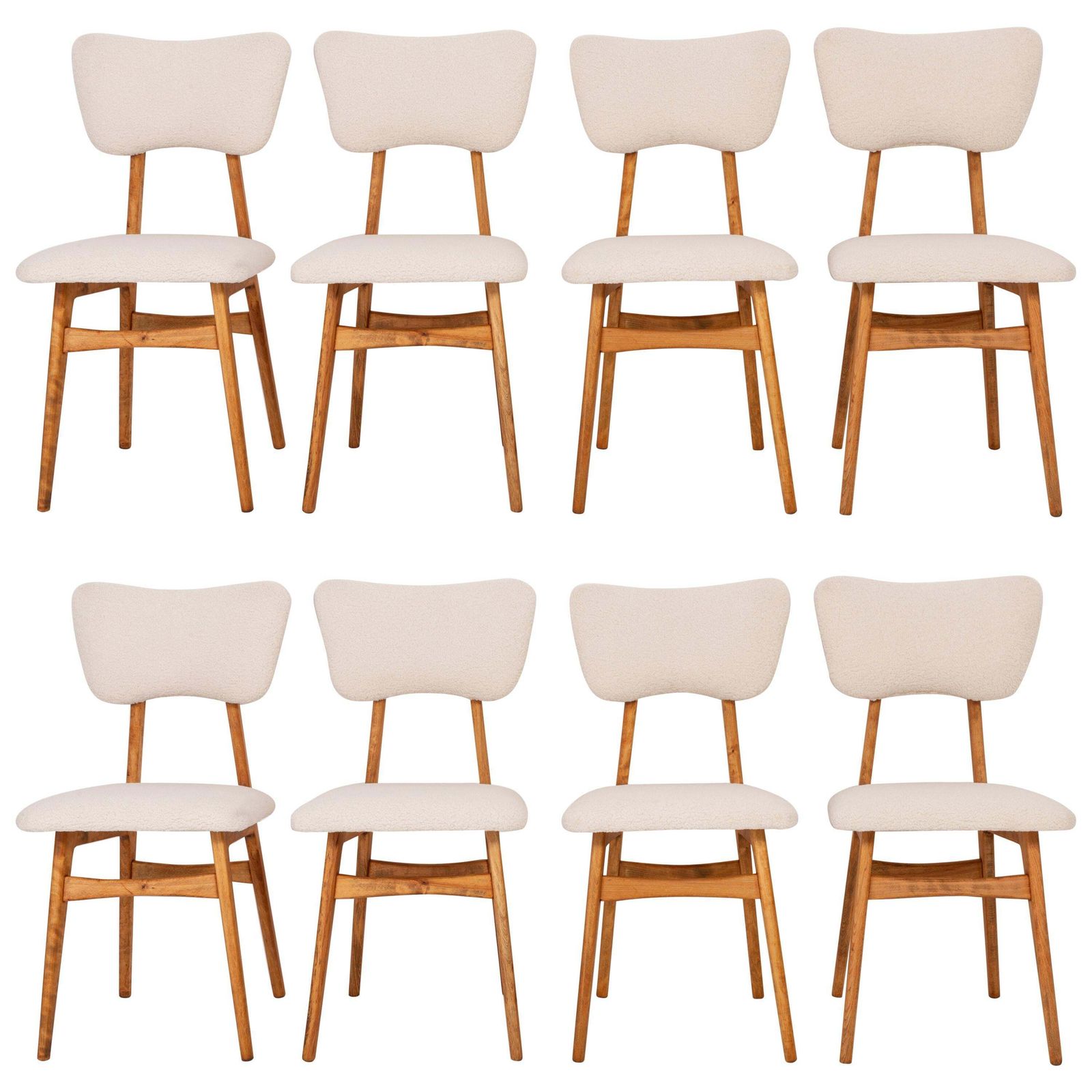 Set Of Eight 20th Century Light Crème Boucle Chairs, 1960s