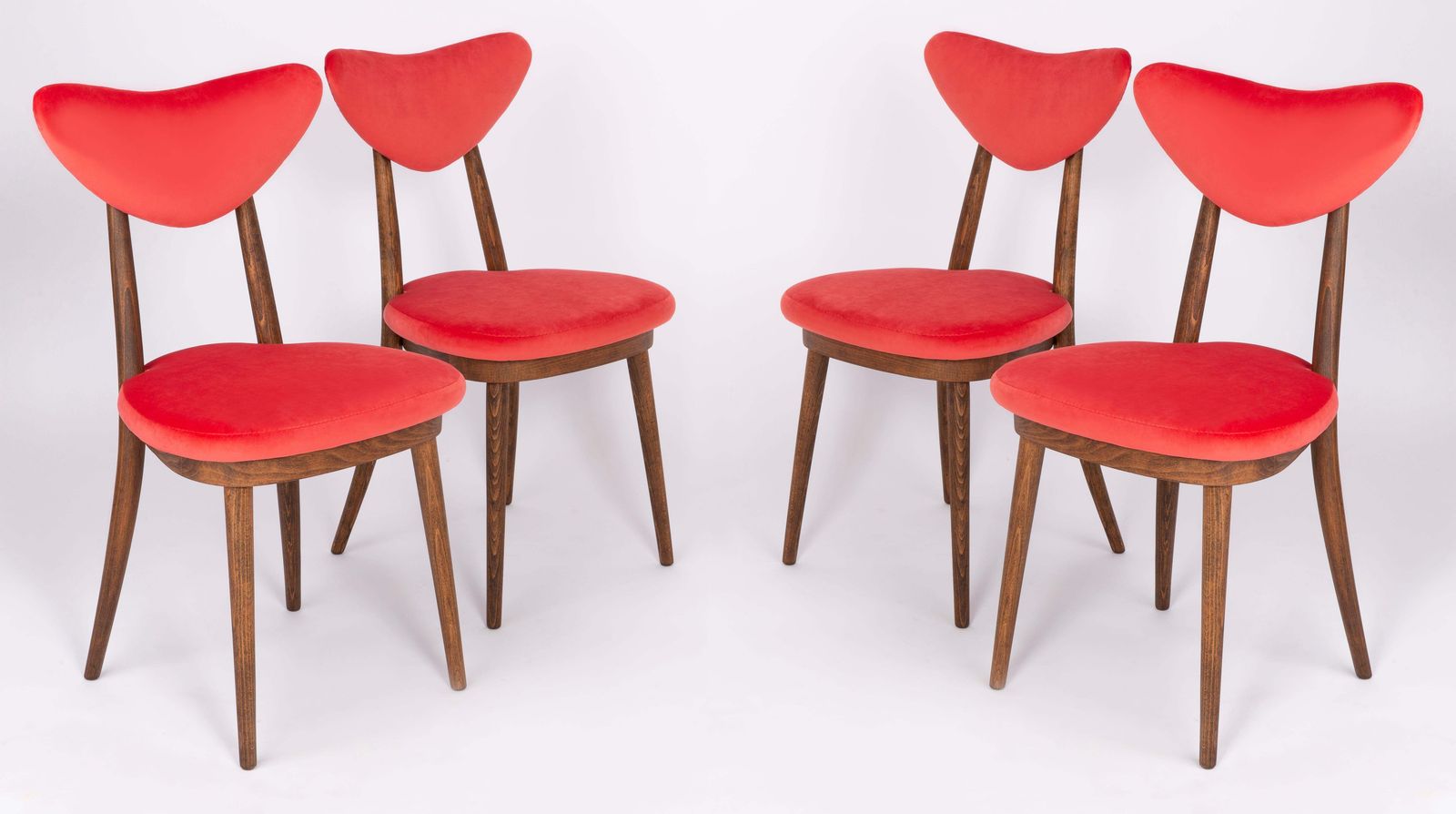 Set Of Eight Red Heart Chairs, Poland, 1960s photo furniture