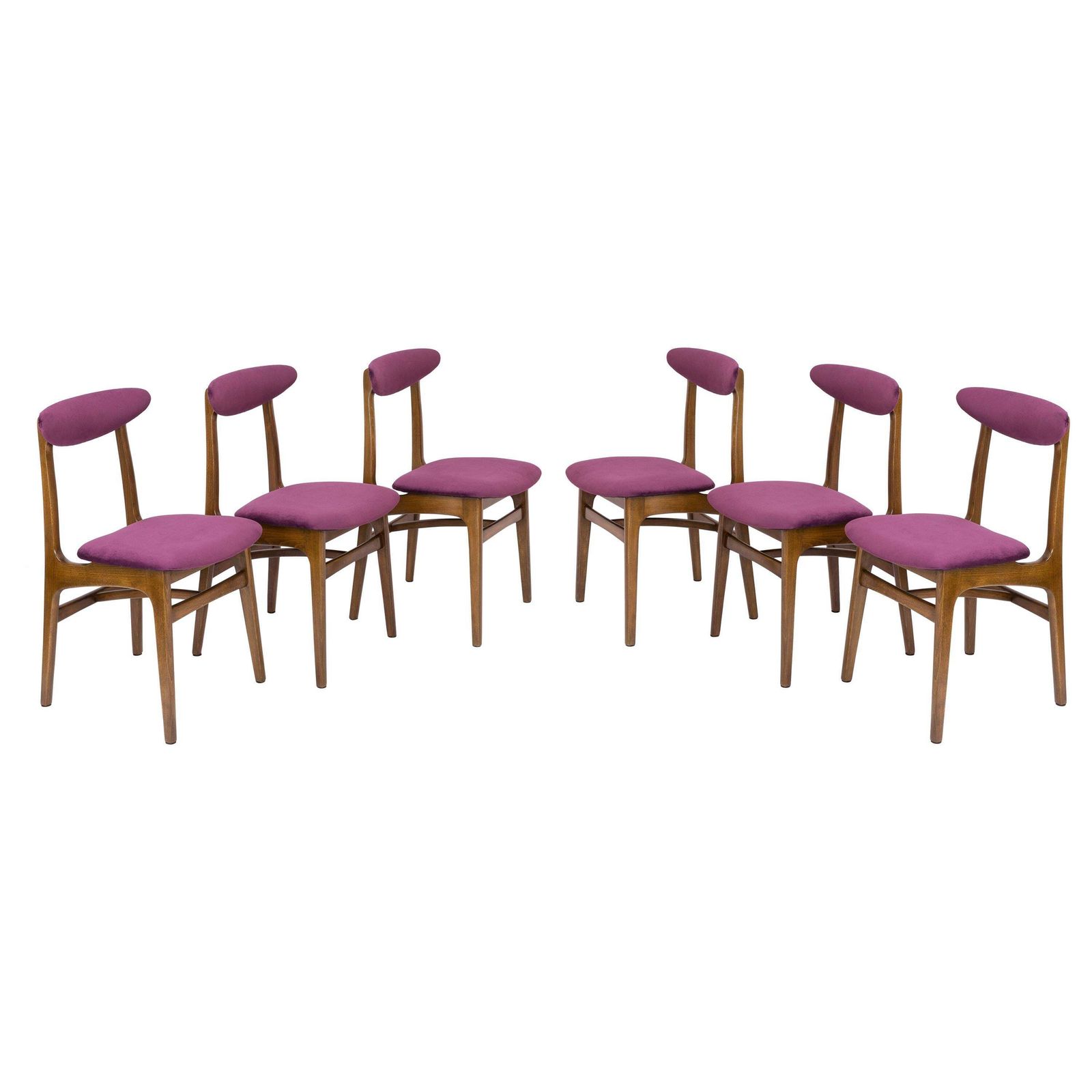 Set Van Acht 20e Eeuwse Stoelen Met Pruimenkleurig Fluweel, Rajmund Halas, Ca. Jaren 1960 photo furniture
