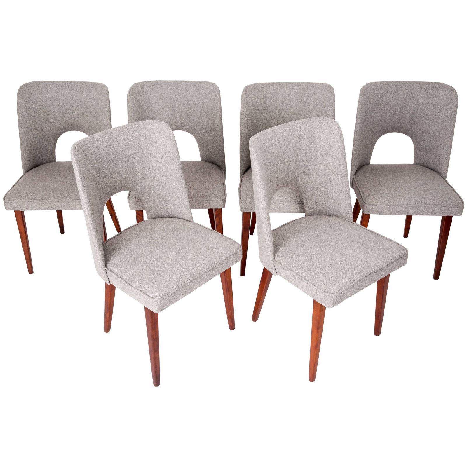 Set Of Six Mid Century Grey Beige "Shell" Chairs, Europe, 1960s.