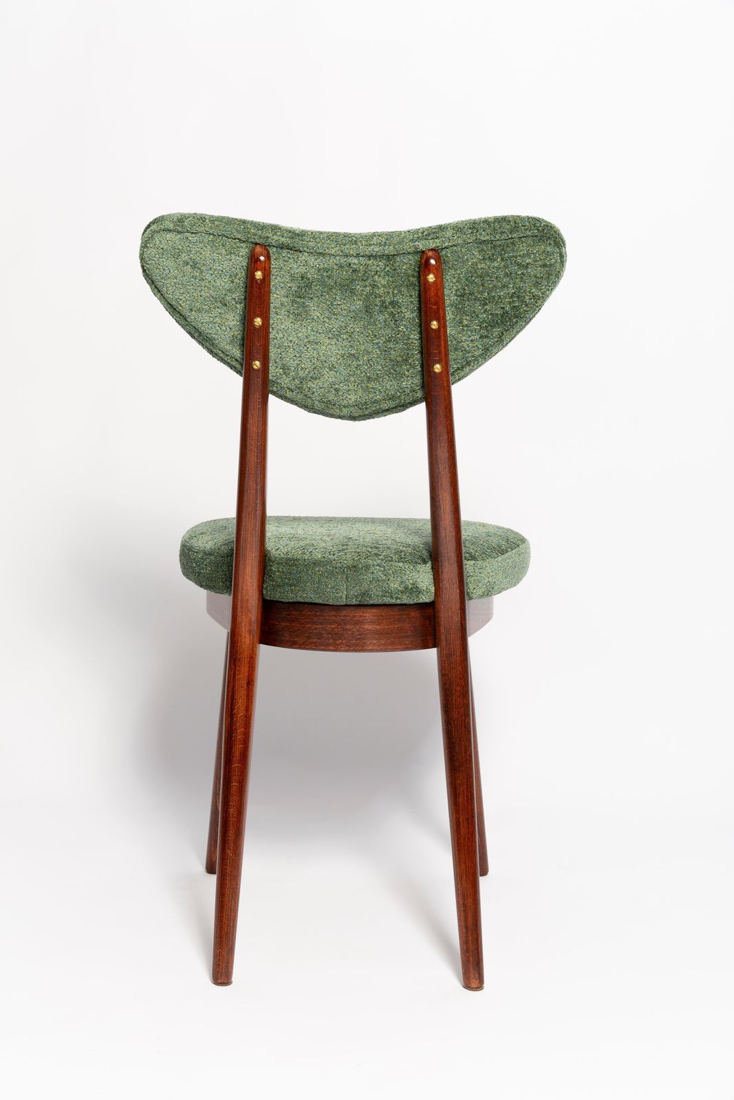 Set Of Six Mid Century Heart Chairs, Green Velvet, Dark Wood, Europe 1960s photo vinterior