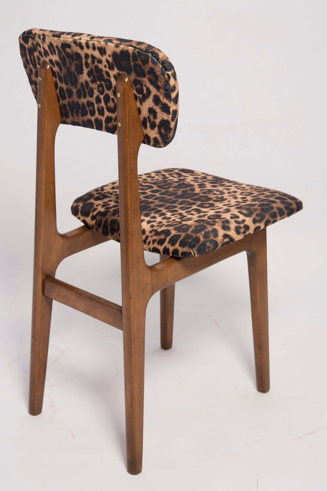 Six Mid Century Leopard Velvet Chairs, Walnut Wood, Rajmund Halas, Poland, 1960s photo 3572.0