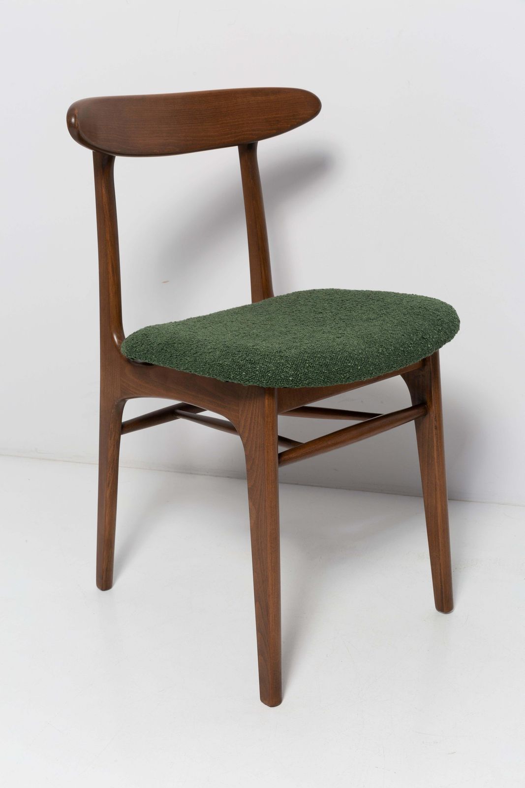 Set Of Six Mid Century Chairs Green Boucle, Walnut, Rajmund Halas, Poland, 1960s photo furniture