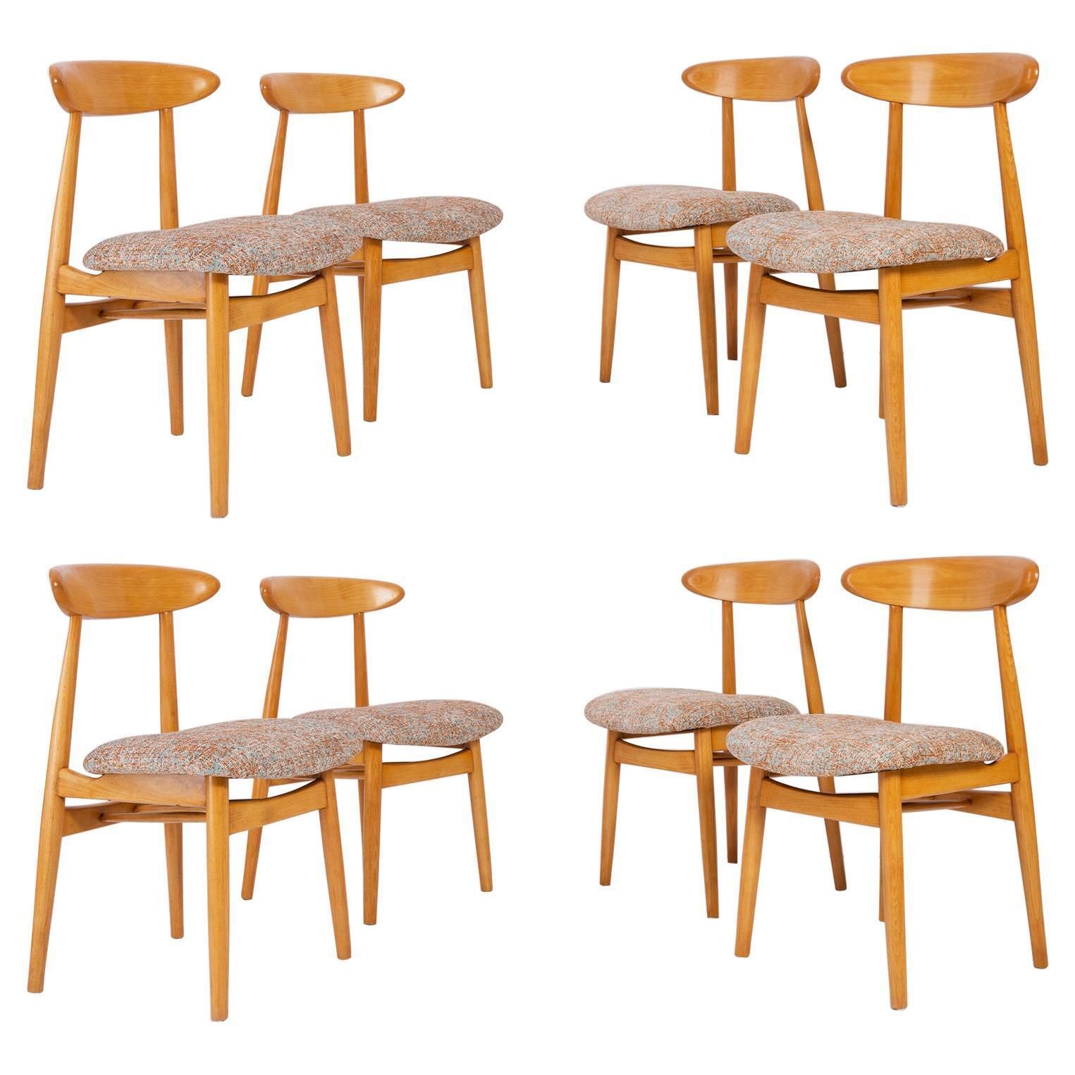 Set Of Eight Midcentury Blue And Orange Pixel Dining Chairs, 1960s