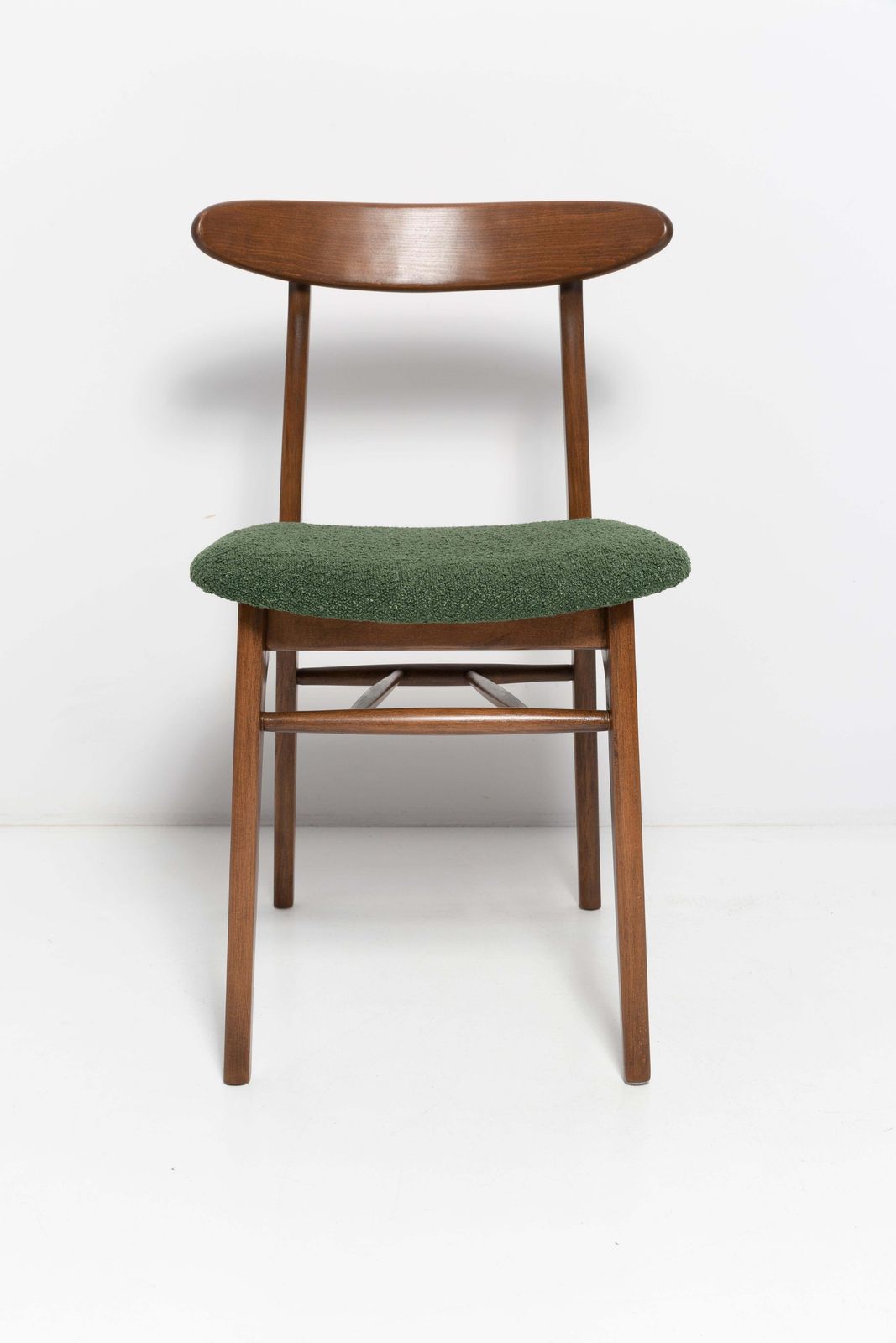 3572.0 Set Of Six Mid Century Chairs Green Boucle, Walnut, Rajmund Halas, Poland, 1960s photo