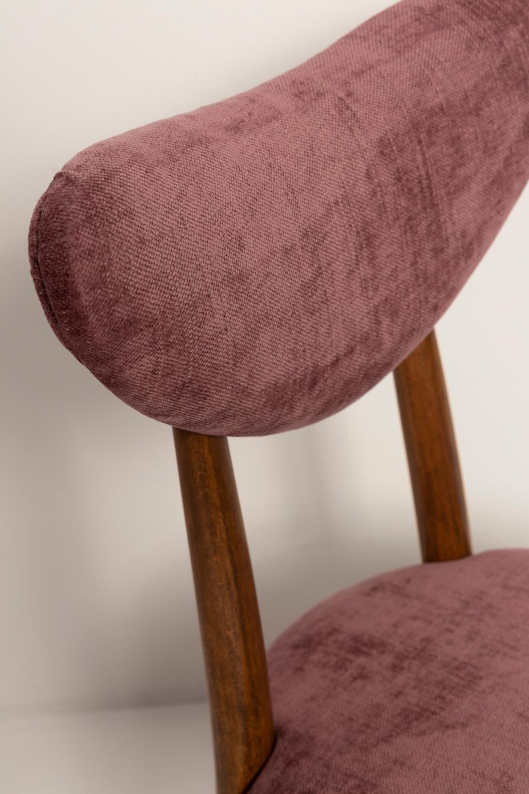 photo furniture Set Of Eight Midcentury Violet Velvet, Walnut Wood Heart Chairs, Europe, 1960