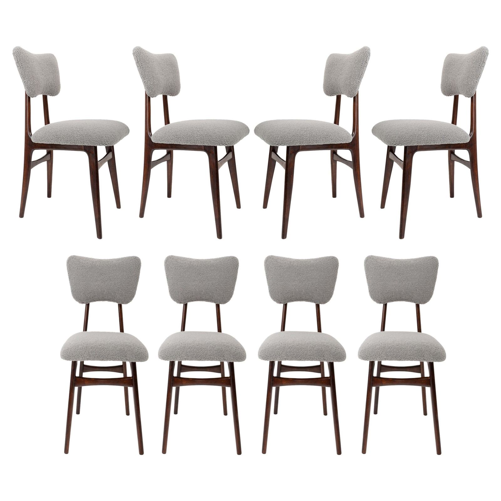 Set Of Eight 20th Century Gray Boucle Chairs, 1960s