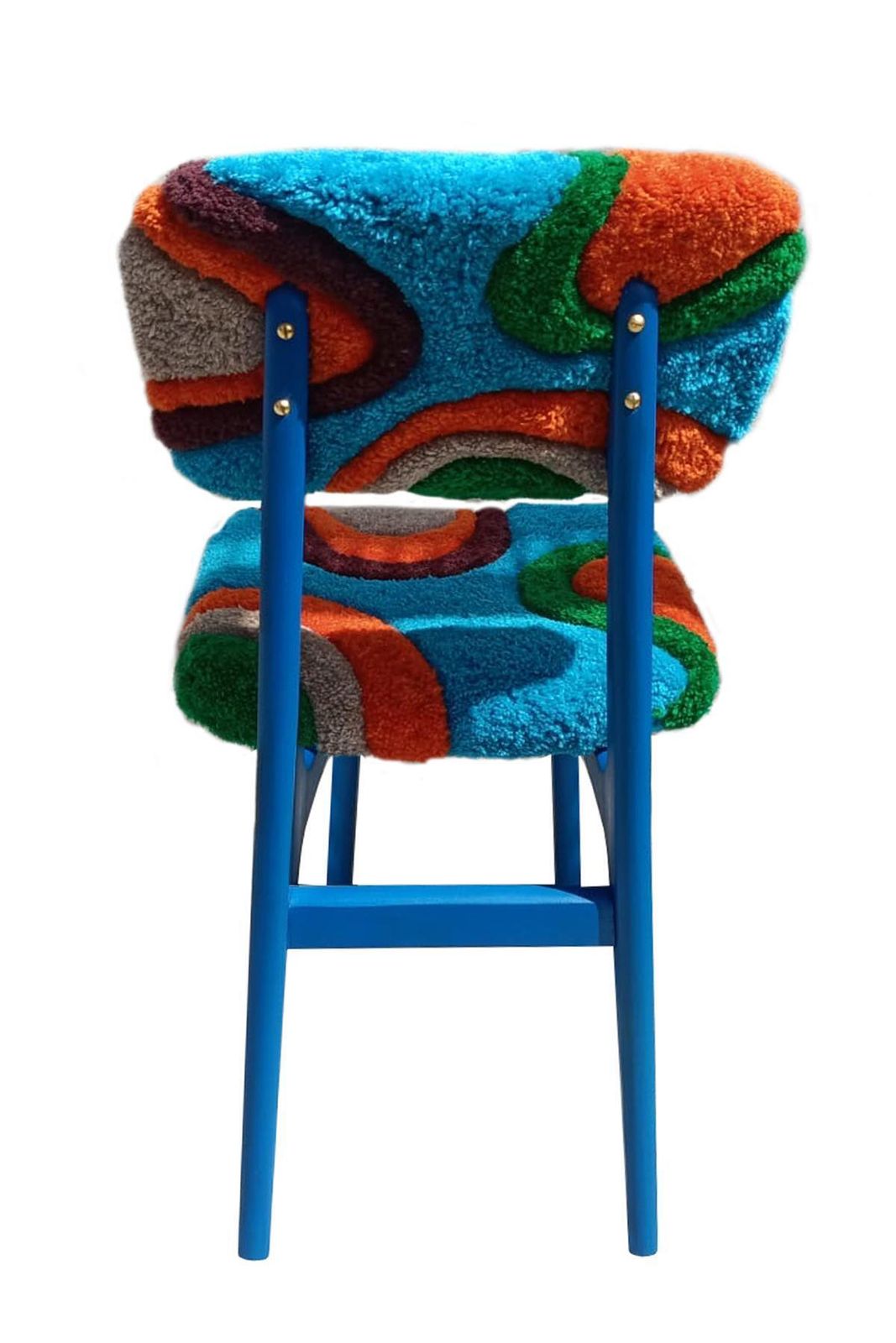 photo furniture Zes Mid Century Handgetufte Stoelen, Blauw Hout, Rajmund Halas, Polen, Jaren 1960