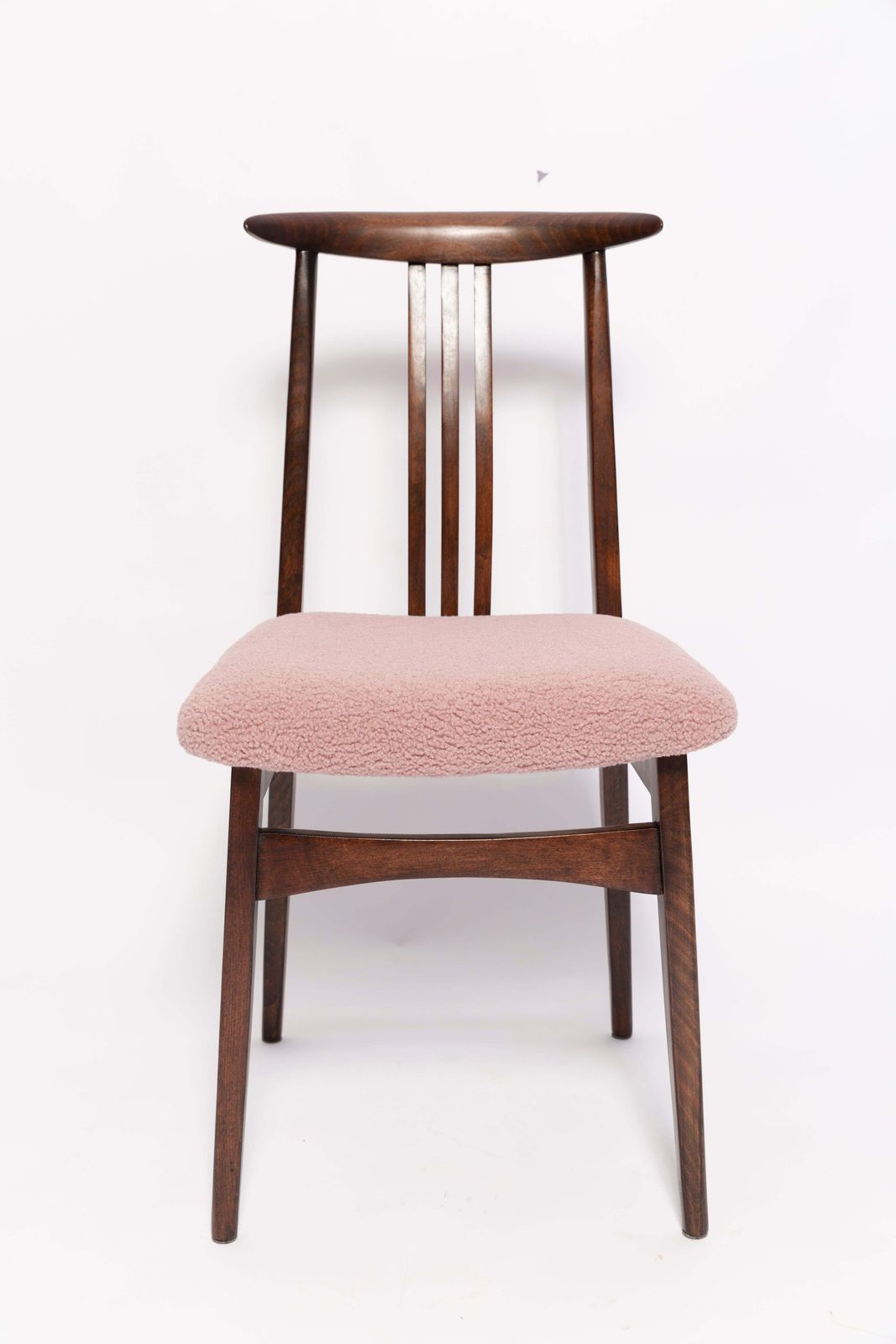 Set Of Eight Mid Century Pink Blush Boucle Chairs By M. Zielinski, Europe, 1960s photo for sale