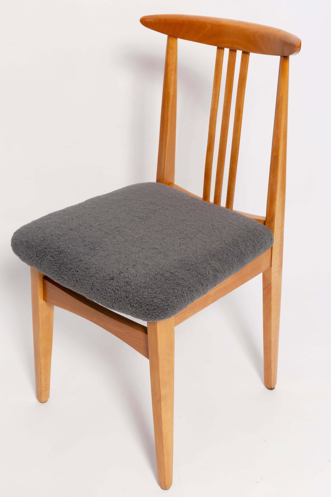 Eight Mid Century Graphite Boucle Chairs, Light Wood, M Zielinski, Europe, 1960 photo for sale