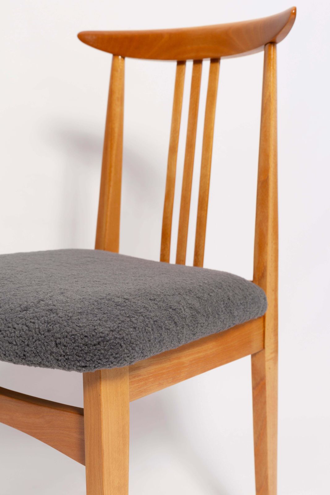 Eight Mid Century Graphite Boucle Chairs, Light Wood, M Zielinski, Europe, 1960 photo Furniture