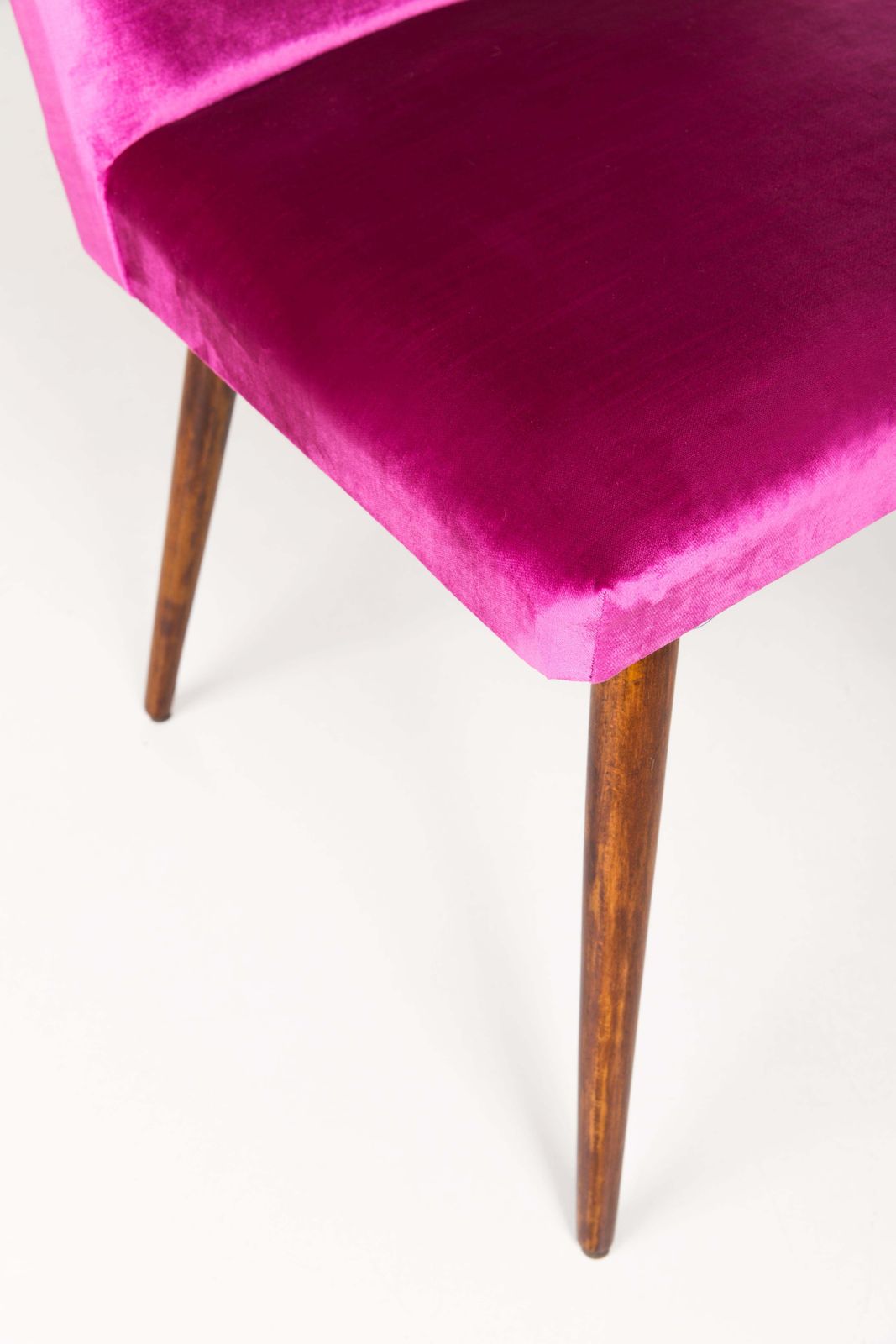 Set Of Eight Mid Century Magenta Glossy Pink Velvet Chairs, Europe, 1960s photo for sale