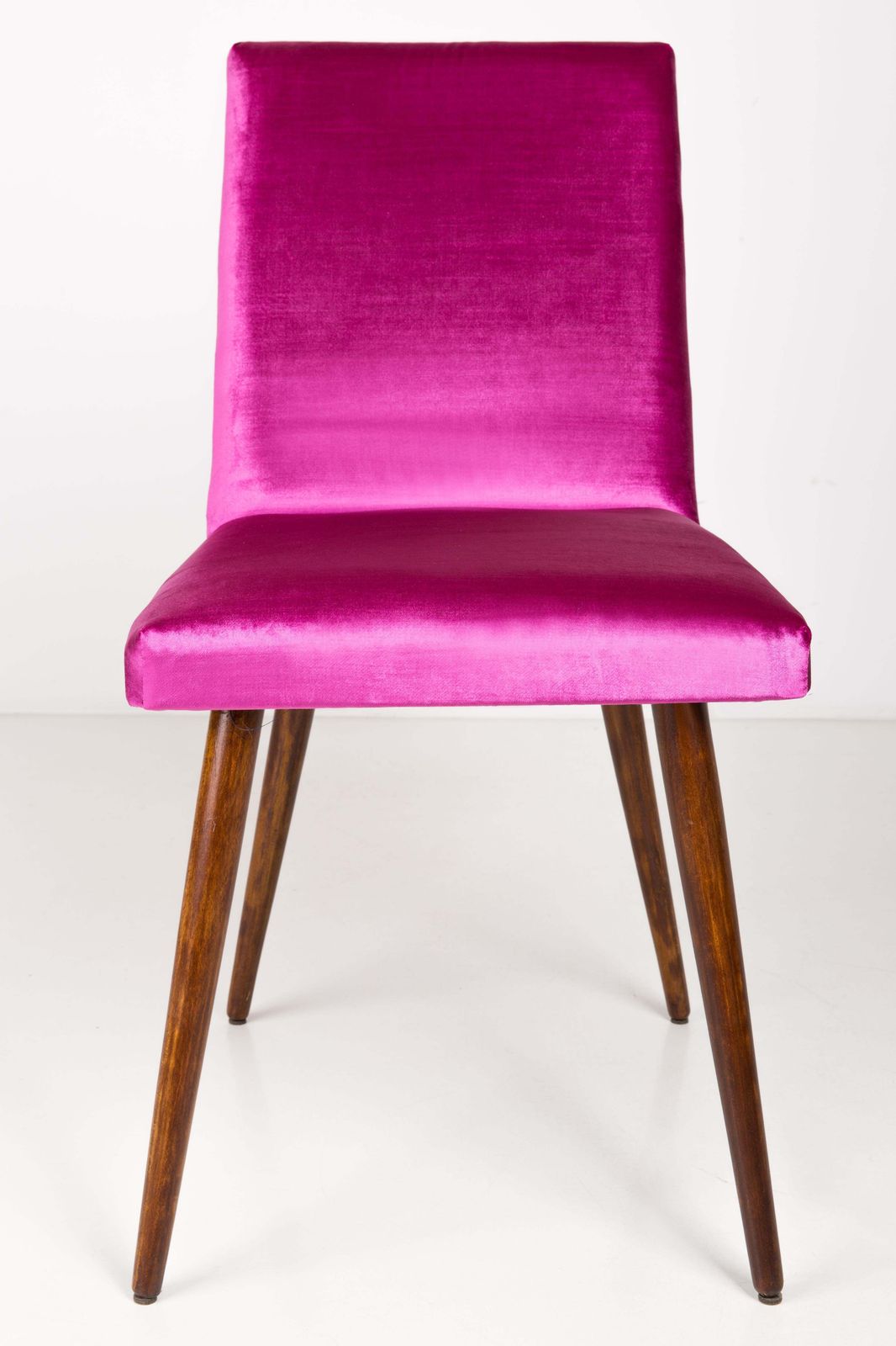 Set Of Eight Mid Century Magenta Glossy Pink Velvet Chairs, Europe, 1960s photo vinterior