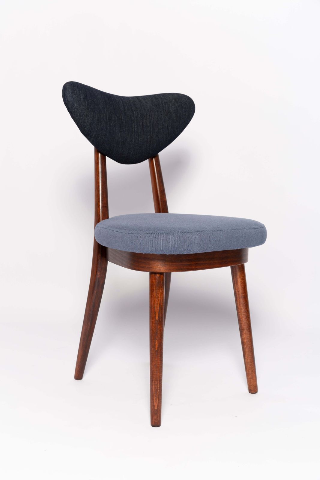 Set Of Ten Midcentury Medium And Dark Blue Denim Heart Chairs, Europe, 1960s photo vintage