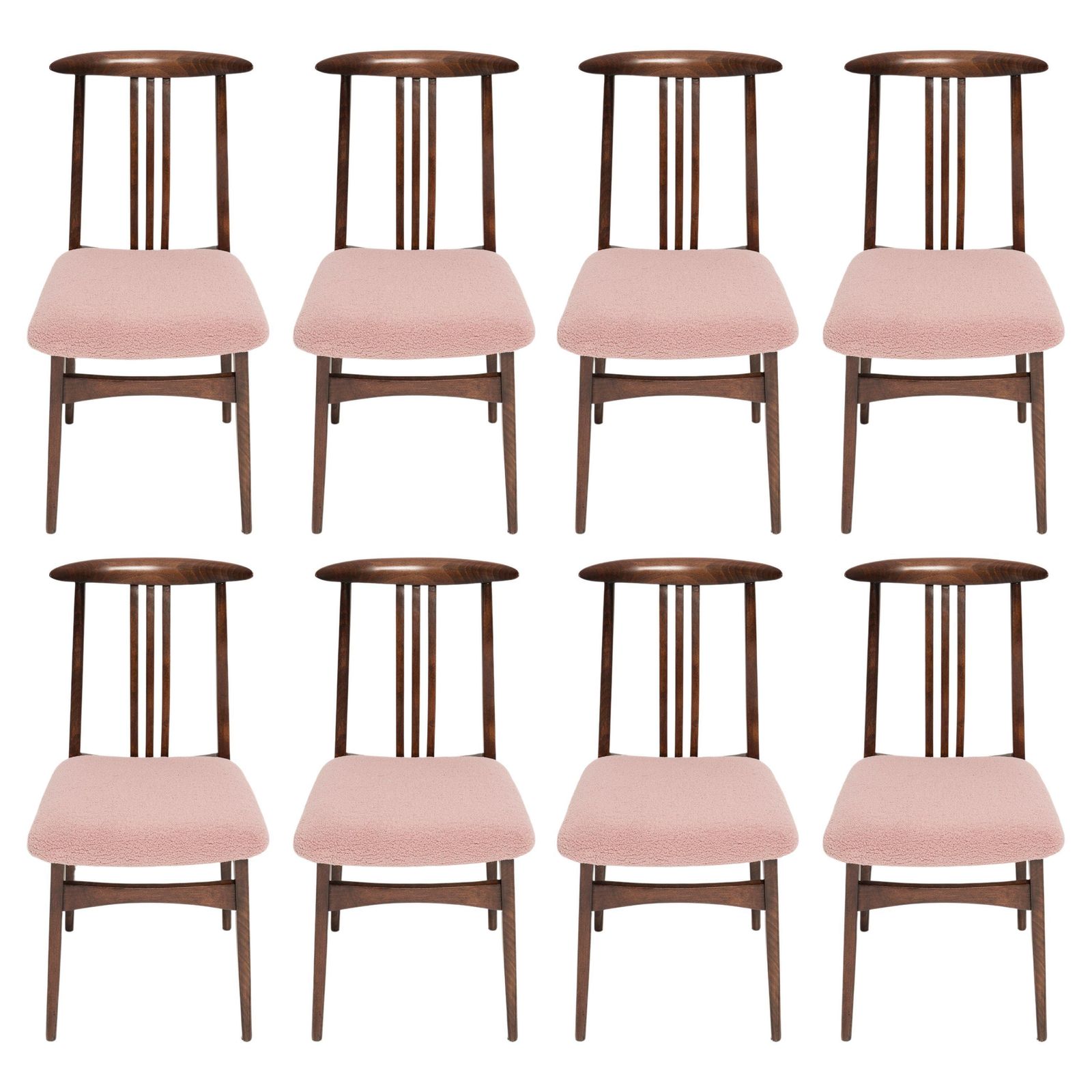 Set Van Acht Roze Boucléstoelen, Door Zielinski, Europa, Jaren 1960