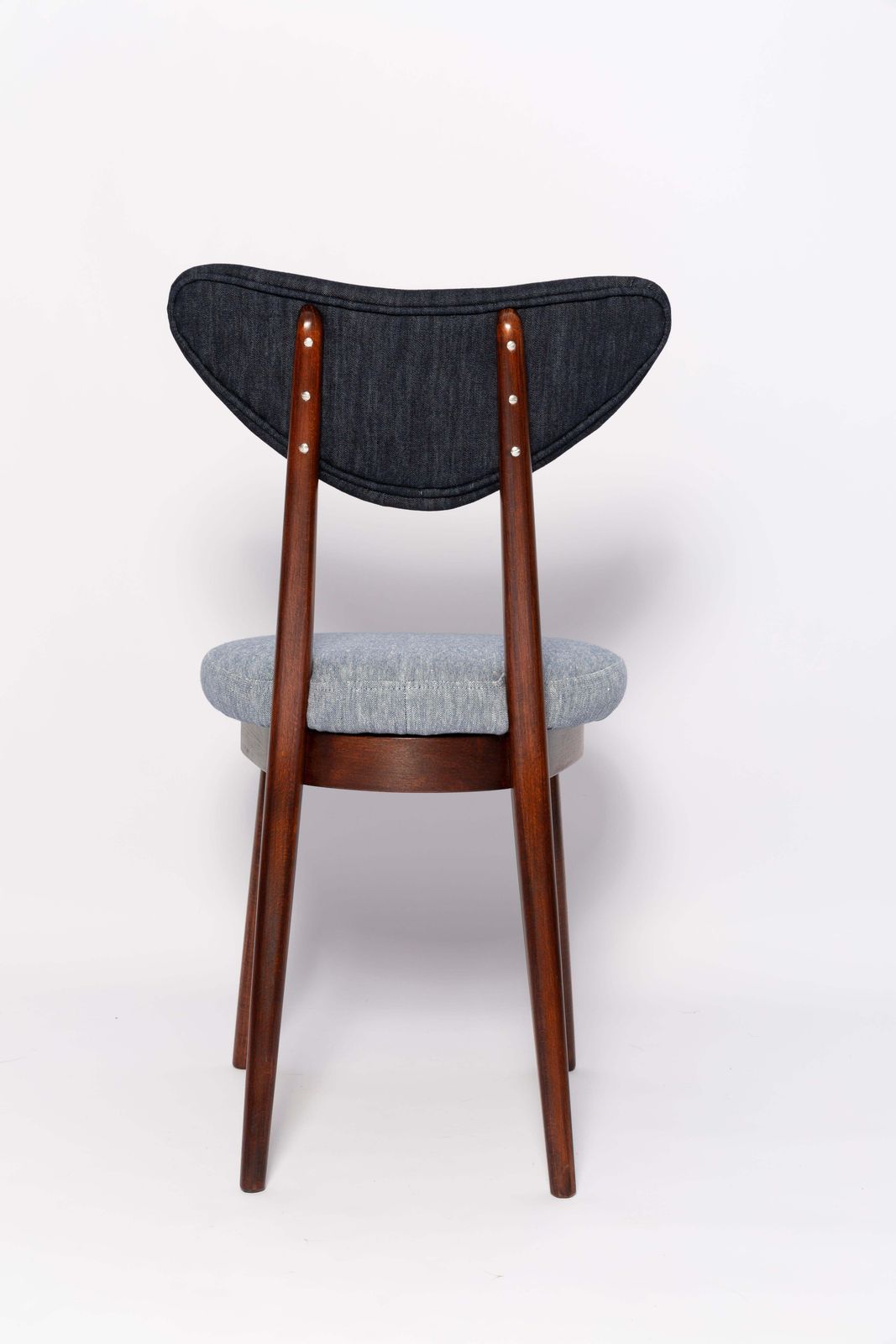 photo furniture Set Of Ten Midcentury Light And Dark Blue Denim Heart Chairs, Europe, 1960s