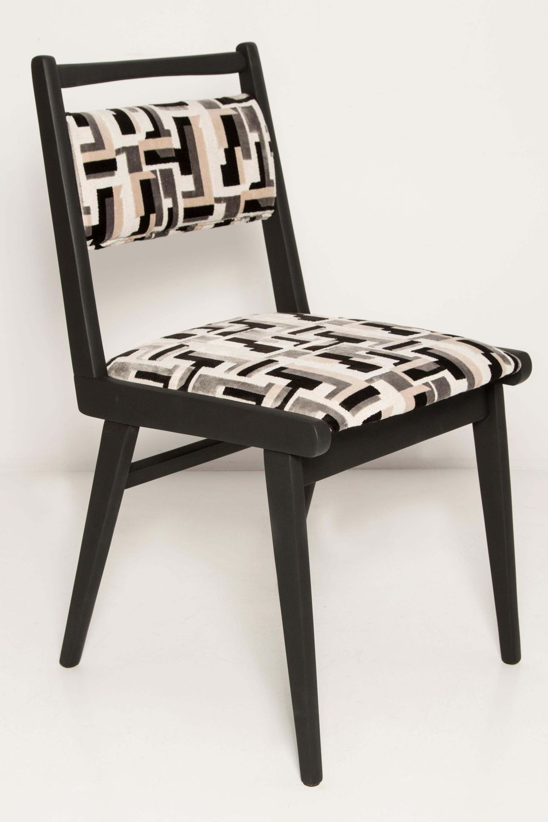 Eight Mid Century Black And White Velvet Jar Chairs, Poland, Europe, 1960s. photo for sale