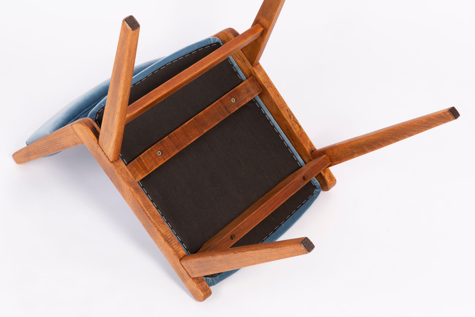photo for sale Set Of Twelve 20th Century Blue Velvet Chairs, Poland, 1960s