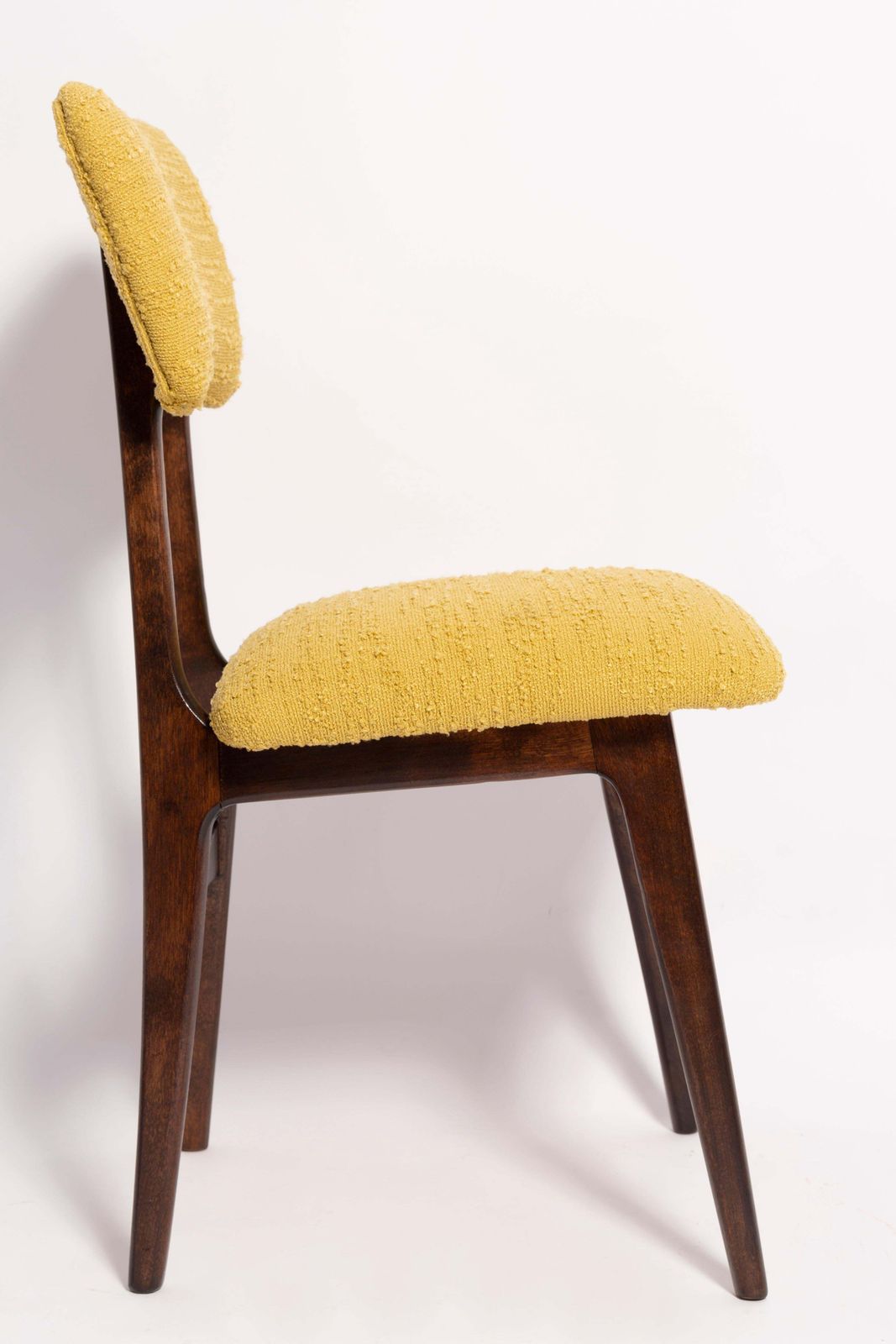 Set Van Acht Mid Century 'Butterfly' Eetkamerstoelen, Geel Bouclé, Europa, Ca. Jaren 1960 photo Meubels