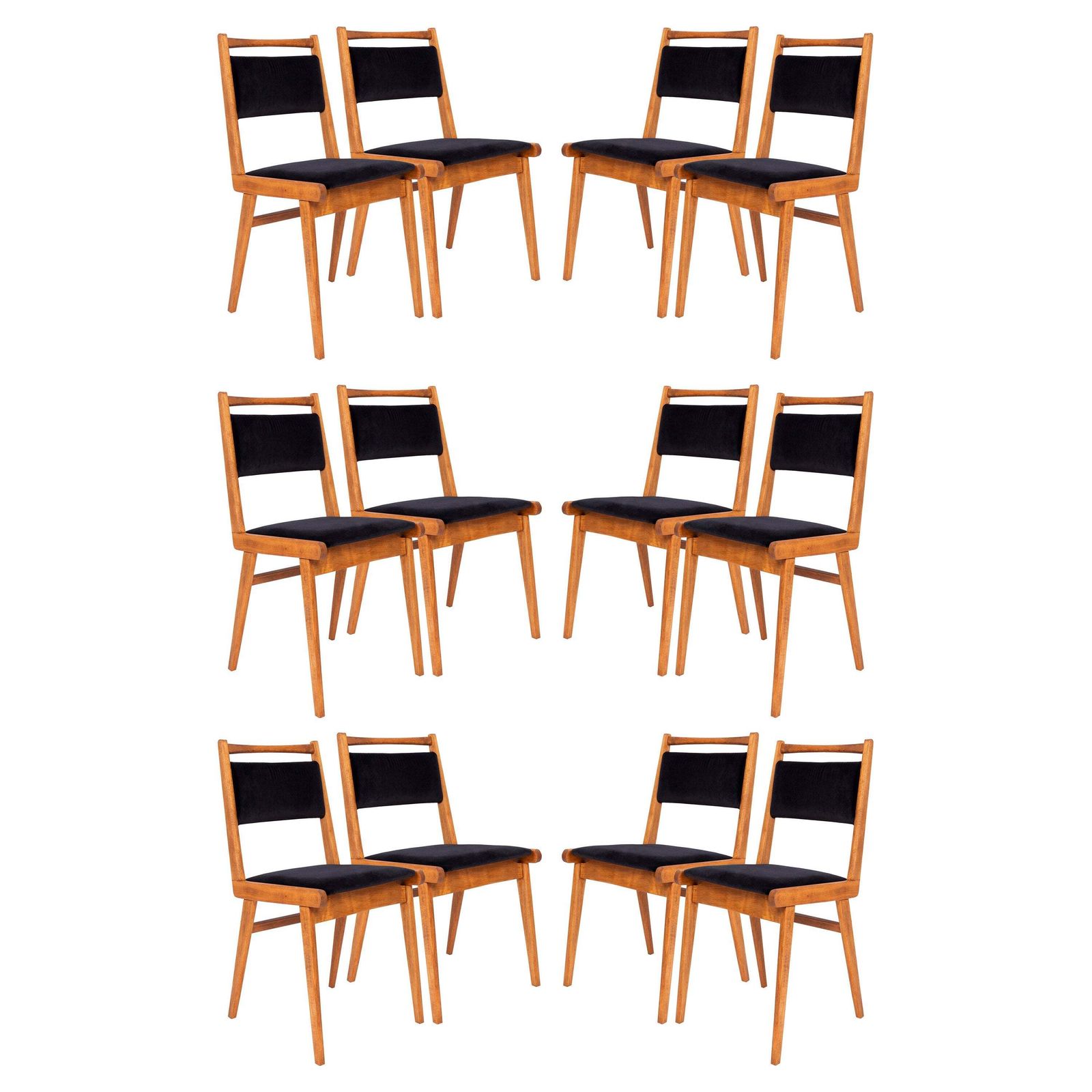 Set Of Twelve 20th Century Black Velvet Chairs, Poland, 1960s