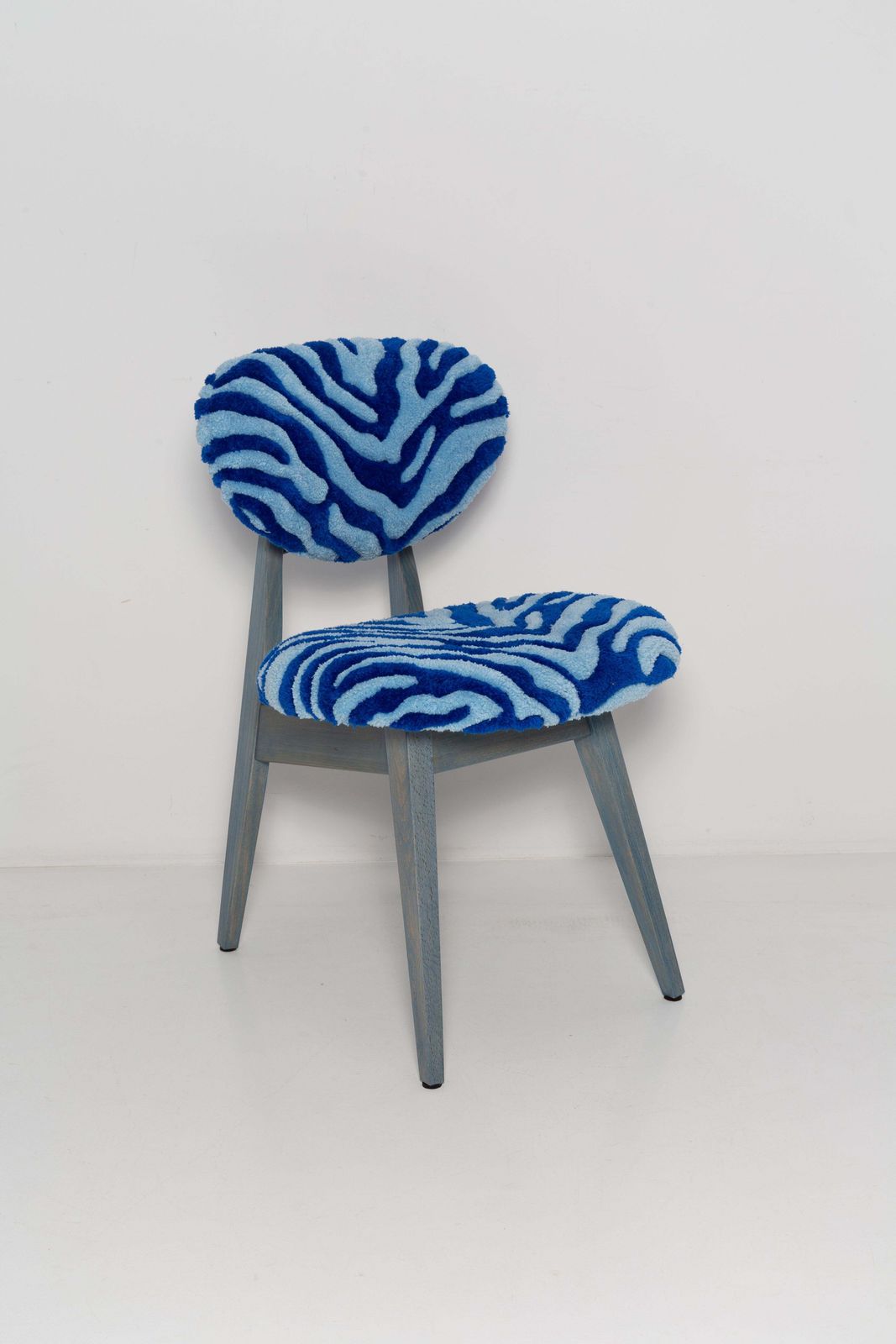Set Of Four Mid Century Mushroom Chairs, Tufting Blue Zebra Wool, Europe, 1960s photo buy