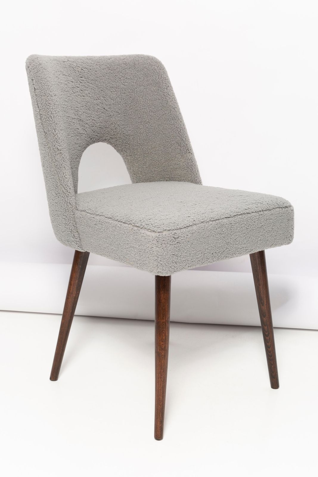 Set Of Eight Gray Boucle 'Shell' Chairs, Dark Beech Wood, Europe, 1960s photo for sale