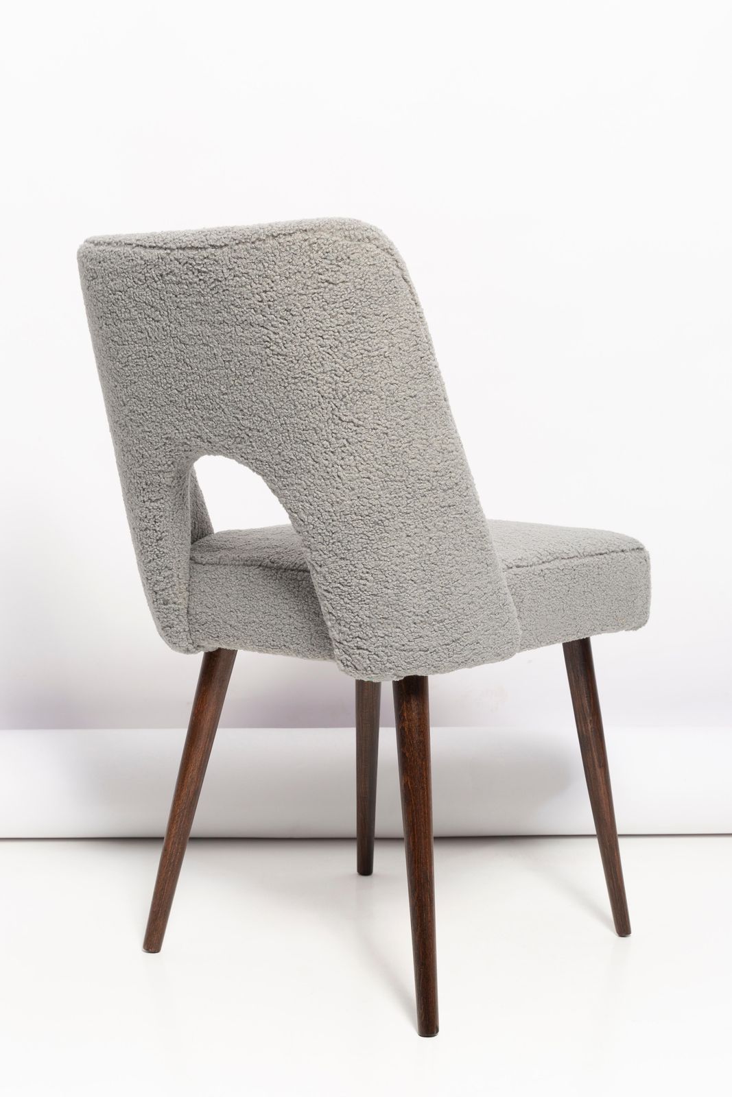 Set Of Eight Gray Boucle 'Shell' Chairs, Dark Beech Wood, Europe, 1960s photo vinterior