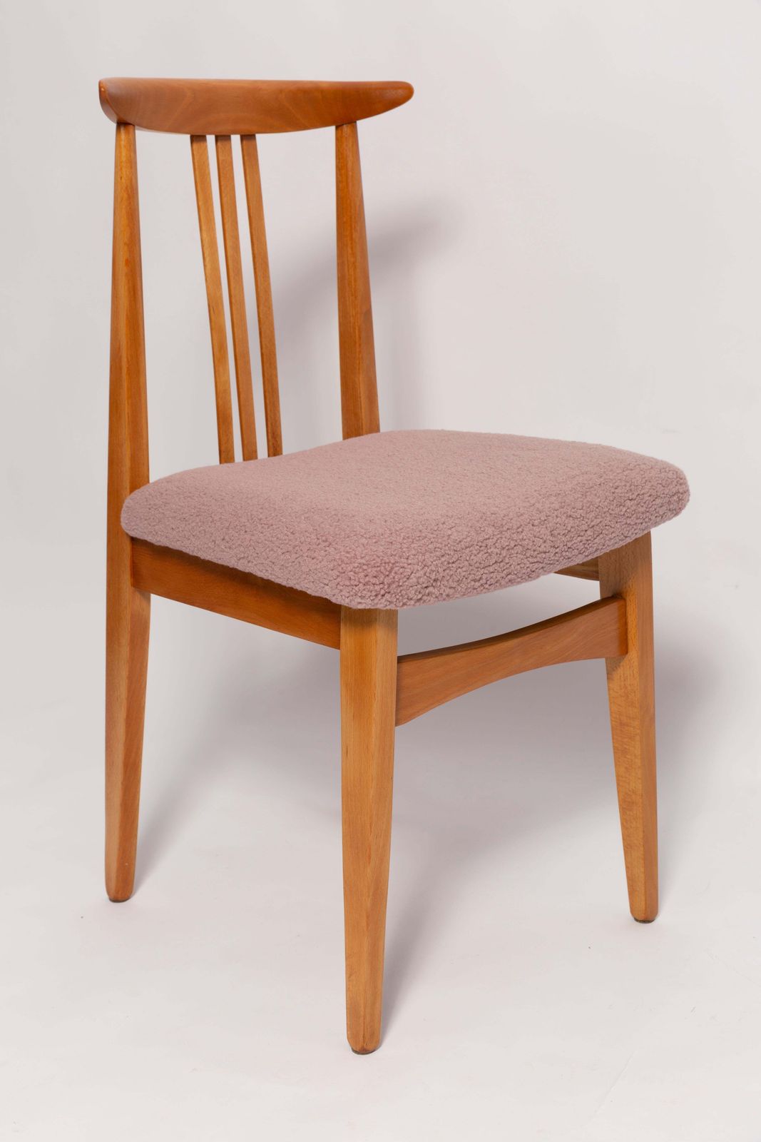 Ten Mid Century Pink Blush Boucle Chairs, Light Wood, M. Zielinski, Europe 1960s photo furniture